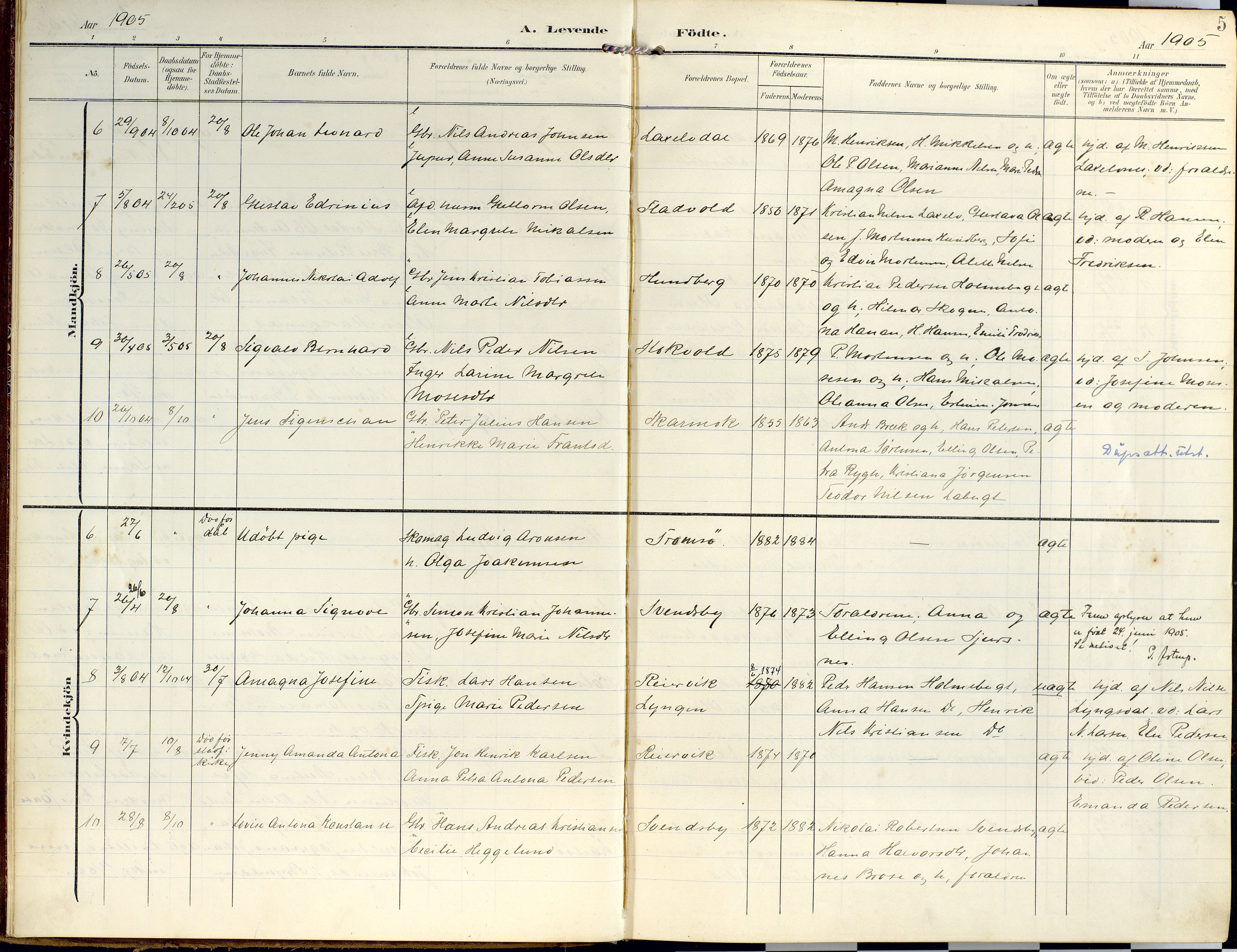 Lyngen sokneprestembete, AV/SATØ-S-1289/H/He/Hea/L0014kirke: Parish register (official) no. 14, 1905-1920, p. 5