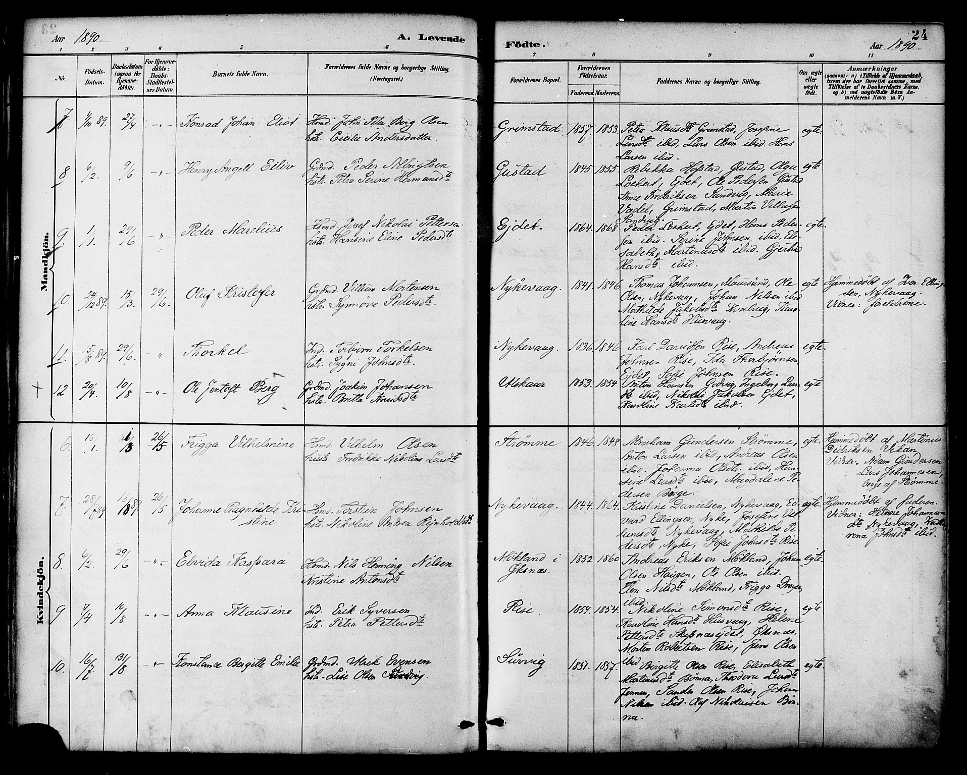 Ministerialprotokoller, klokkerbøker og fødselsregistre - Nordland, AV/SAT-A-1459/892/L1320: Parish register (official) no. 892A01, 1886-1901, p. 24