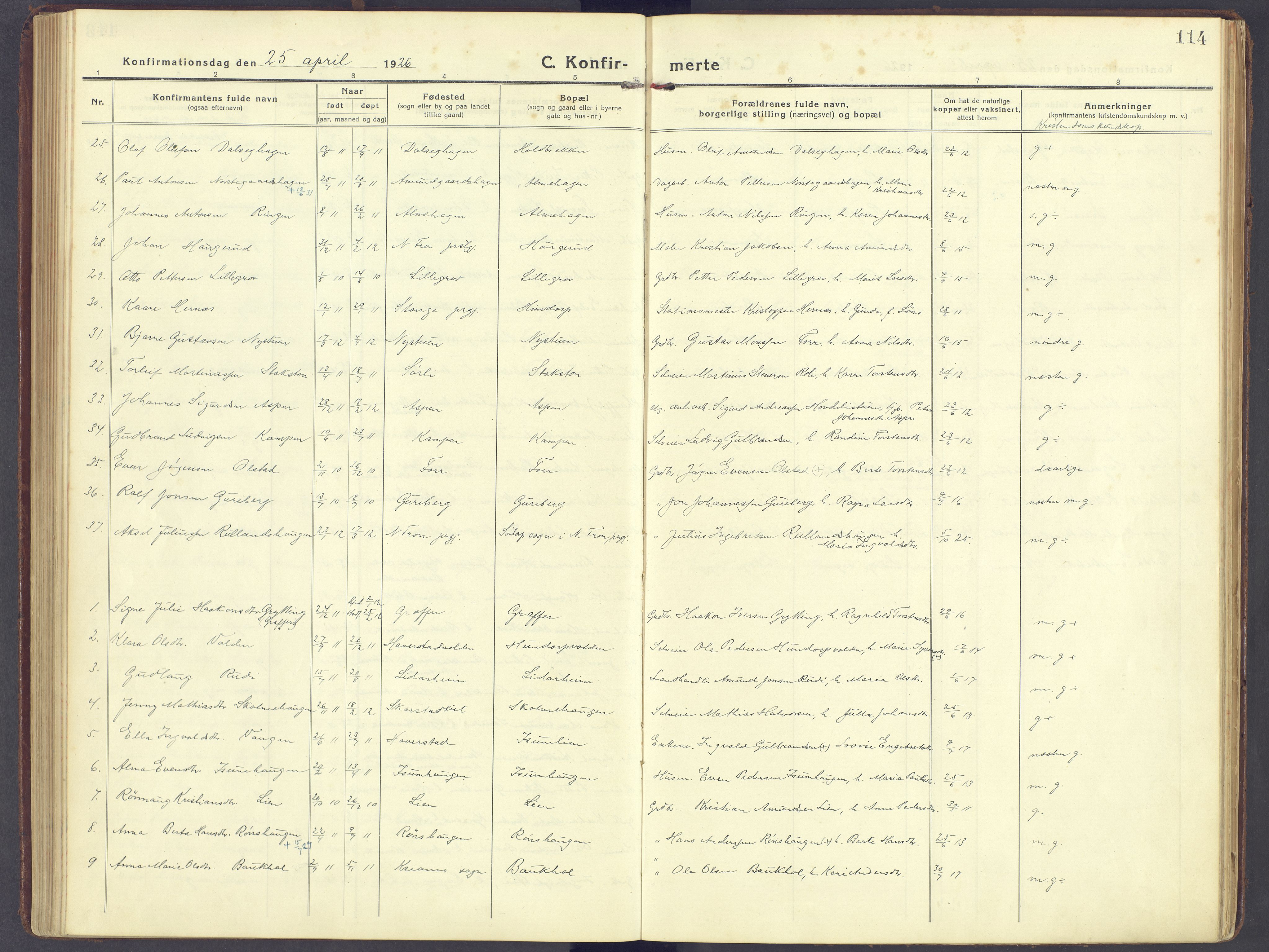 Sør-Fron prestekontor, SAH/PREST-010/H/Ha/Haa/L0005: Parish register (official) no. 5, 1920-1933, p. 114