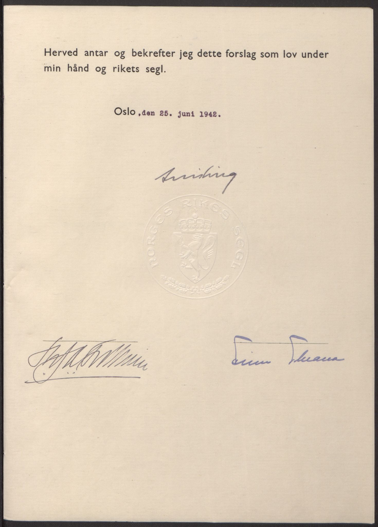 NS-administrasjonen 1940-1945 (Statsrådsekretariatet, de kommisariske statsråder mm), RA/S-4279/D/Db/L0098: Lover II, 1942, p. 181