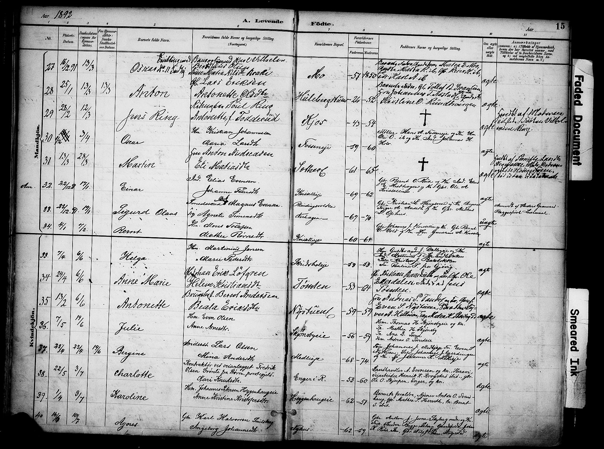 Ringsaker prestekontor, SAH/PREST-014/K/Ka/L0017: Parish register (official) no. 17, 1891-1902, p. 15