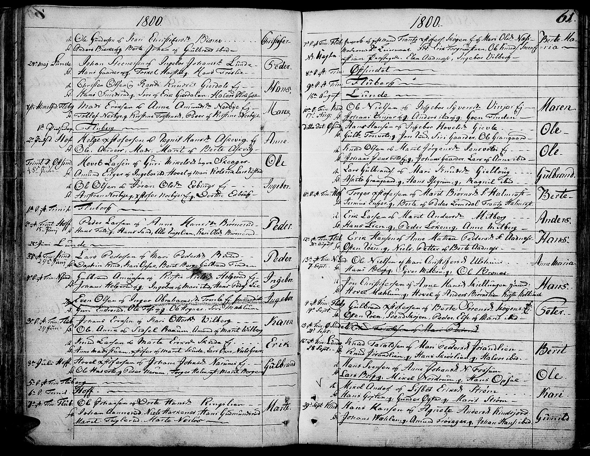 Land prestekontor, SAH/PREST-120/H/Ha/Haa/L0006: Parish register (official) no. 6, 1784-1813, p. 61