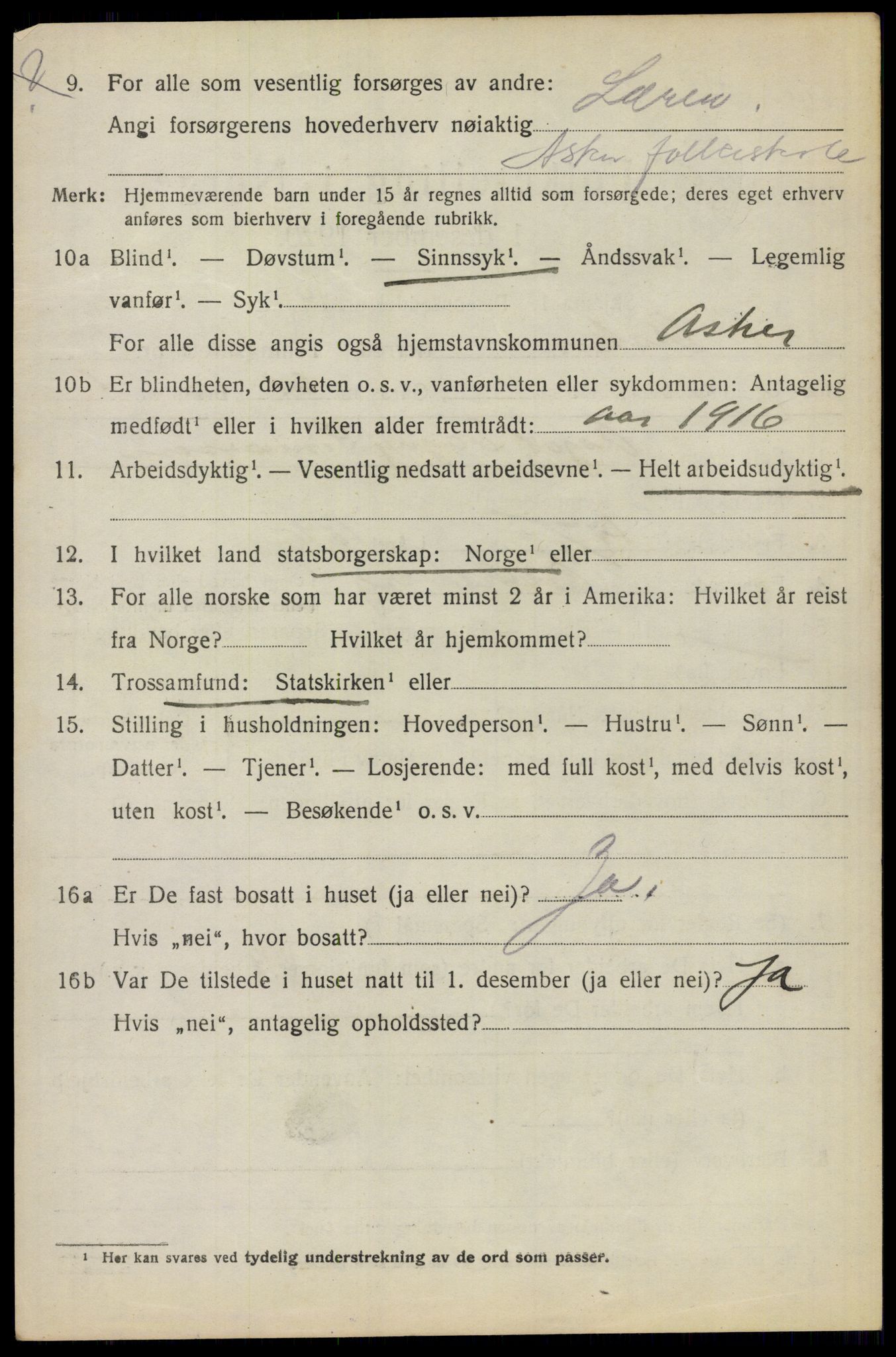 SAO, 1920 census for Asker, 1920, p. 9845