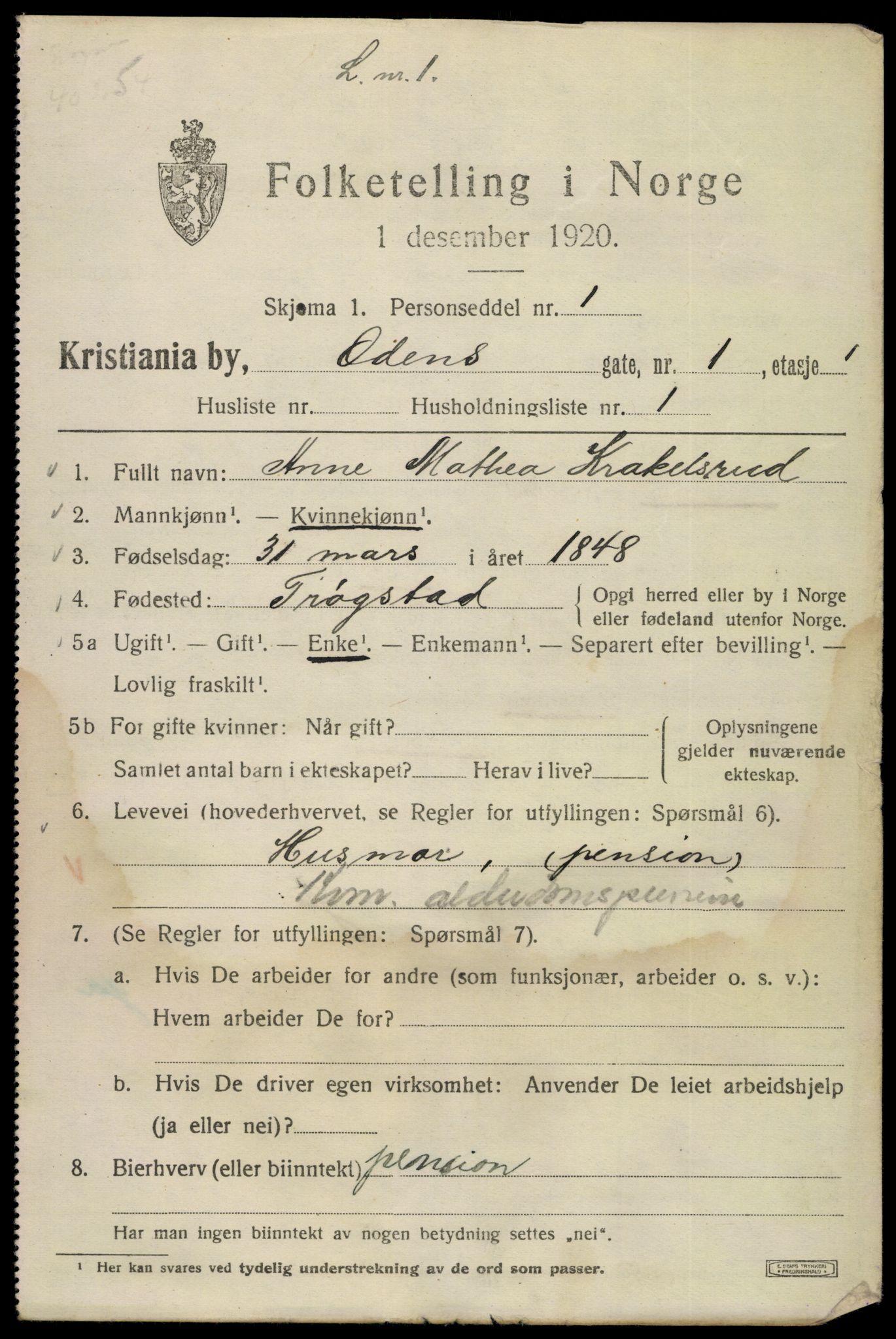 SAO, 1920 census for Kristiania, 1920, p. 429205