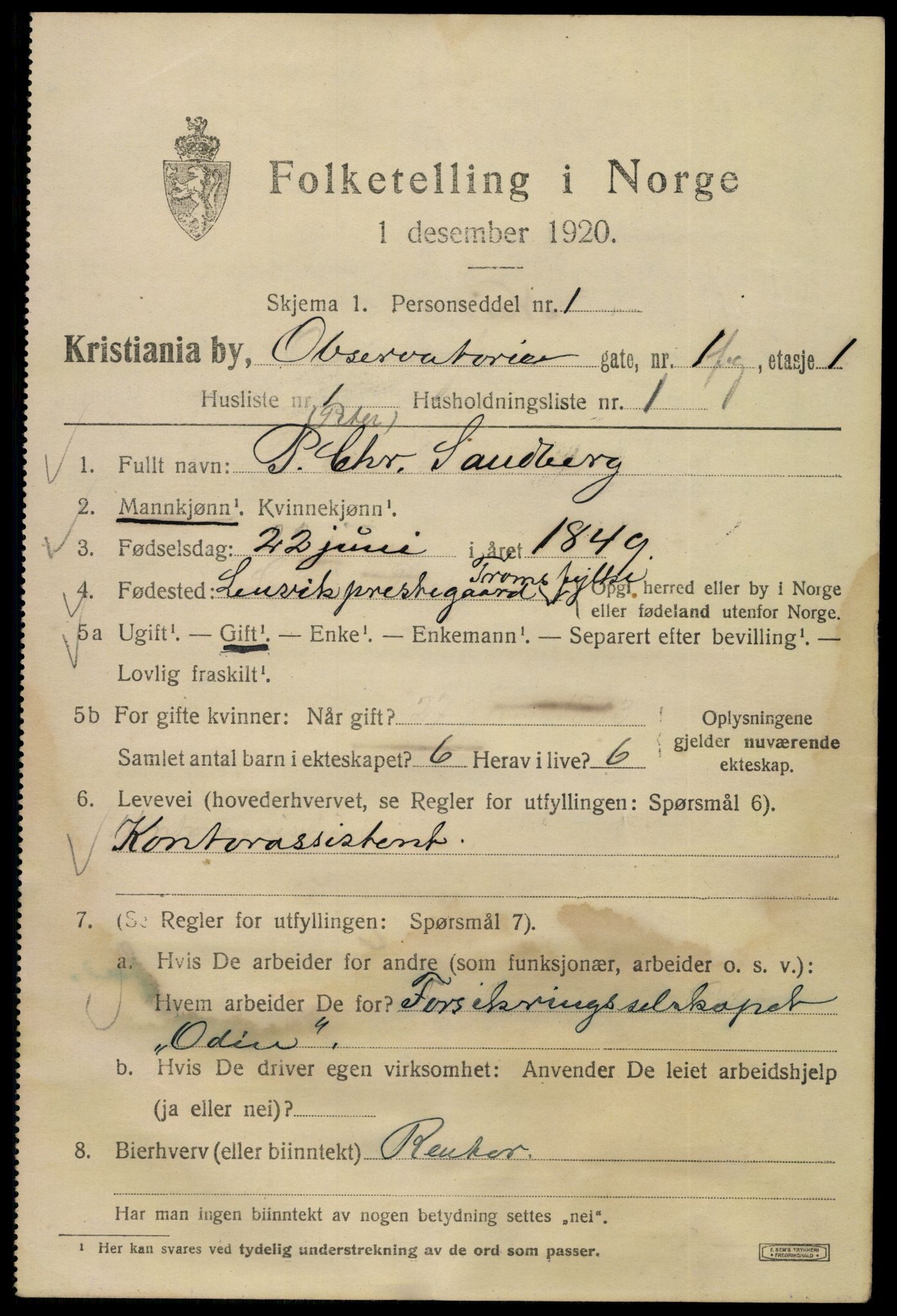 SAO, 1920 census for Kristiania, 1920, p. 428045