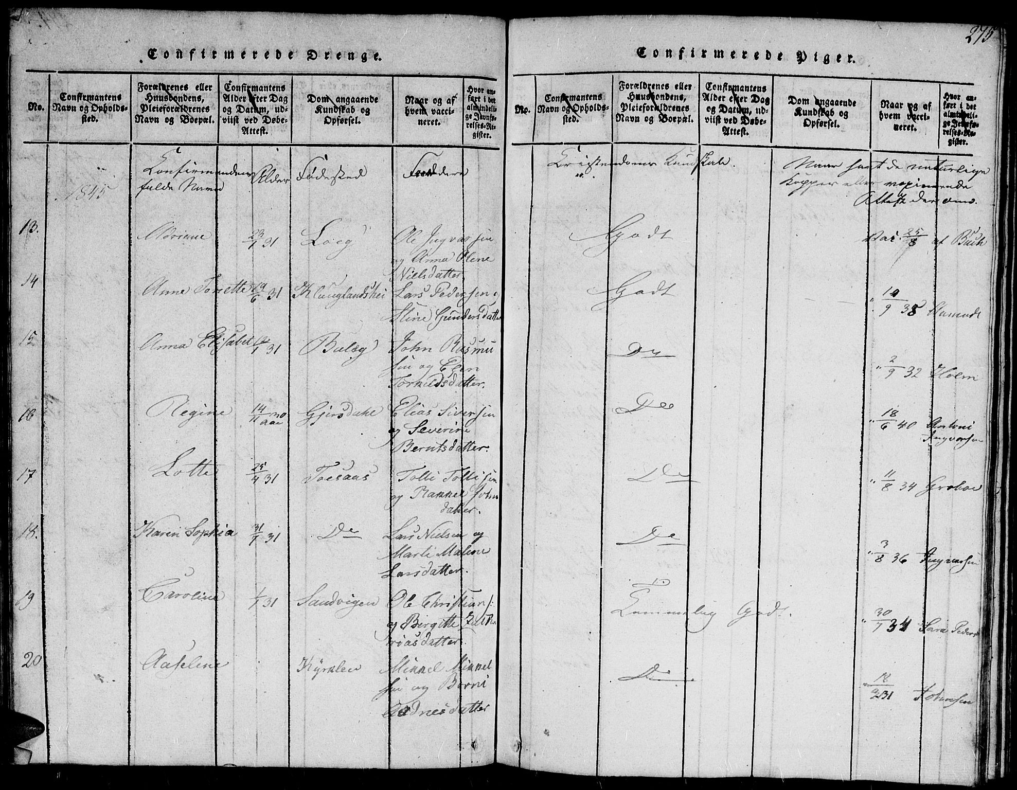 Herad sokneprestkontor, AV/SAK-1111-0018/F/Fb/Fba/L0001: Parish register (copy) no. B 1, 1815-1852, p. 275