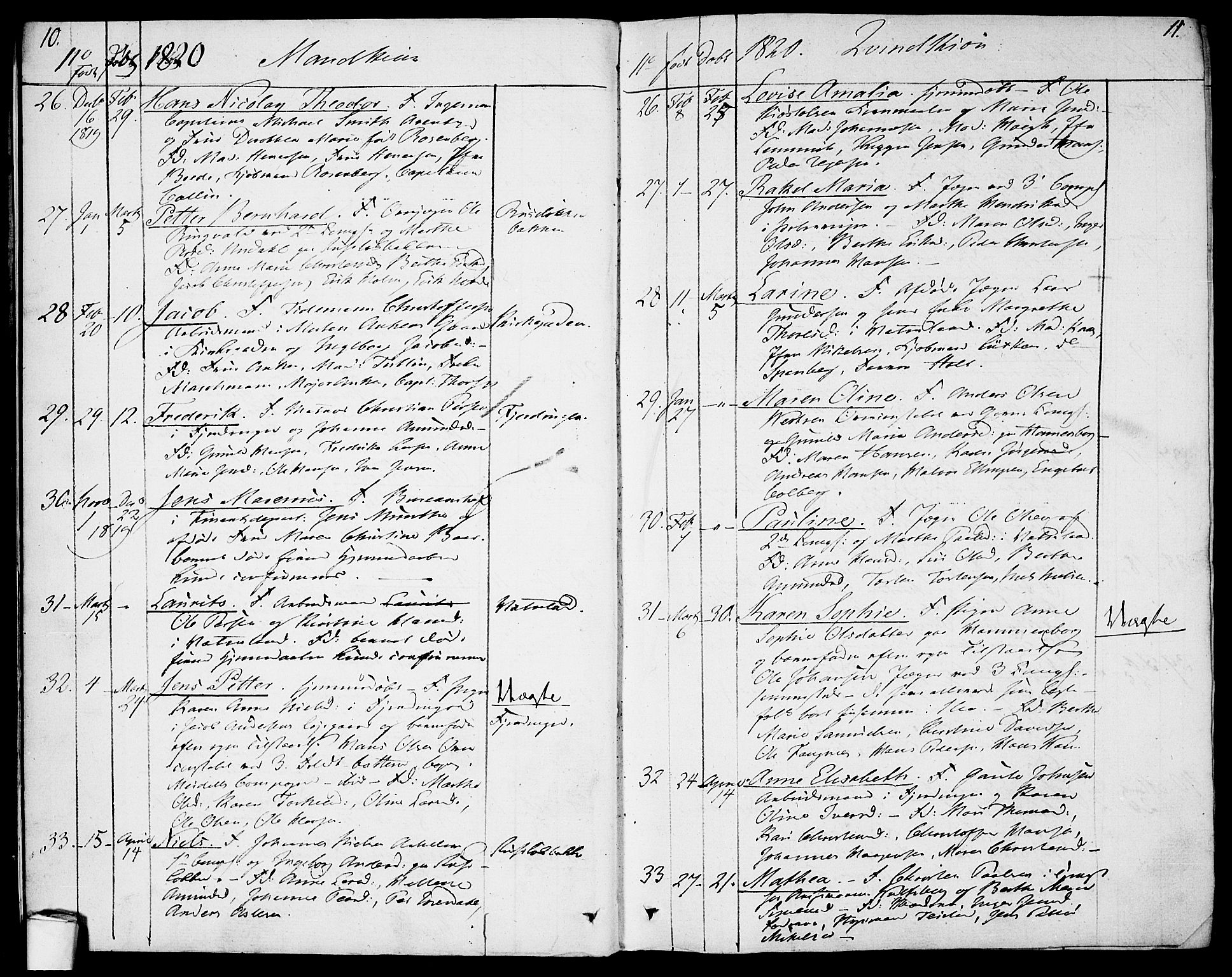 Garnisonsmenigheten Kirkebøker, AV/SAO-A-10846/F/Fa/L0004: Parish register (official) no. 4, 1820-1828, p. 10-11