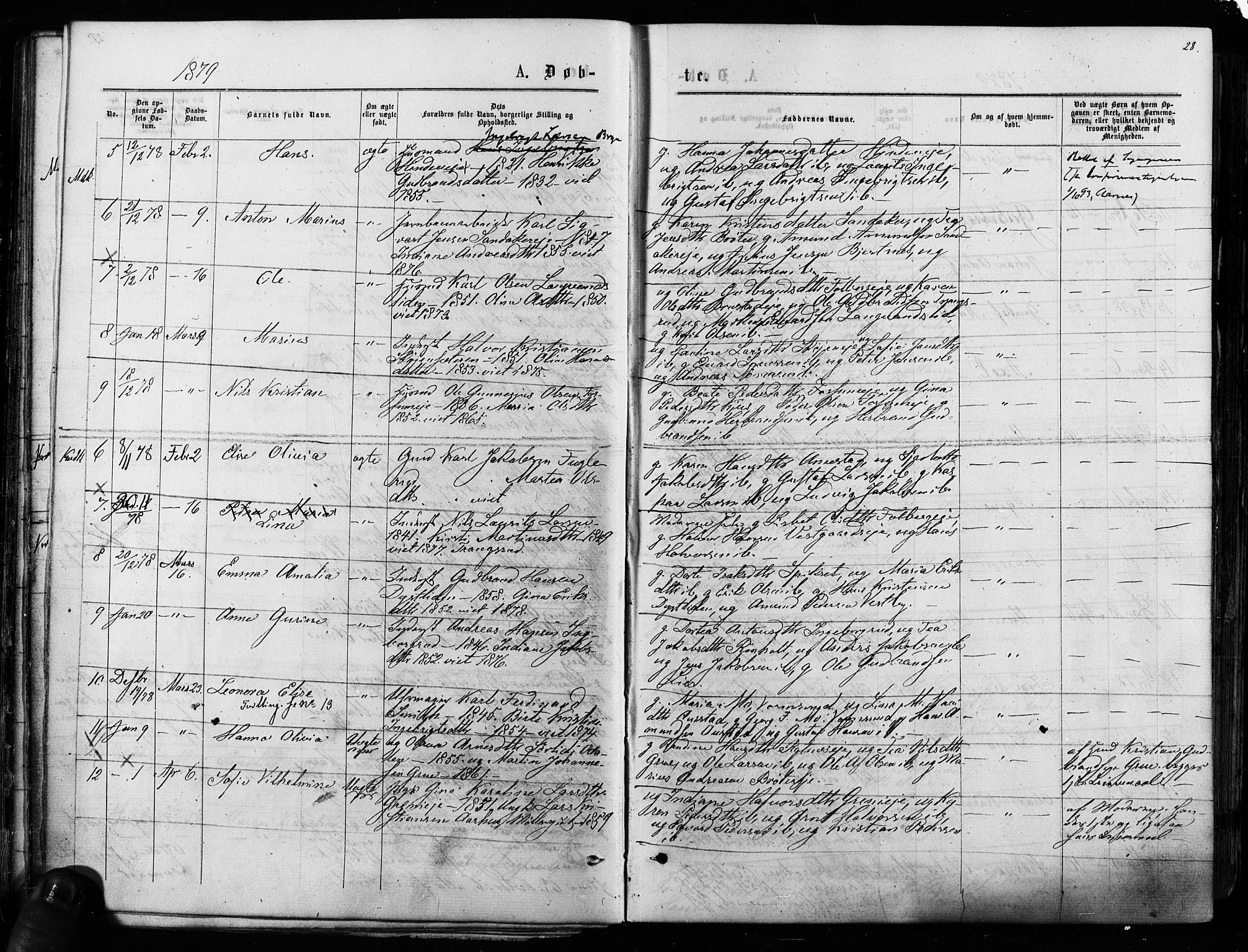 Nes prestekontor Kirkebøker, AV/SAO-A-10410/F/Fa/L0009: Parish register (official) no. I 9, 1875-1882, p. 28