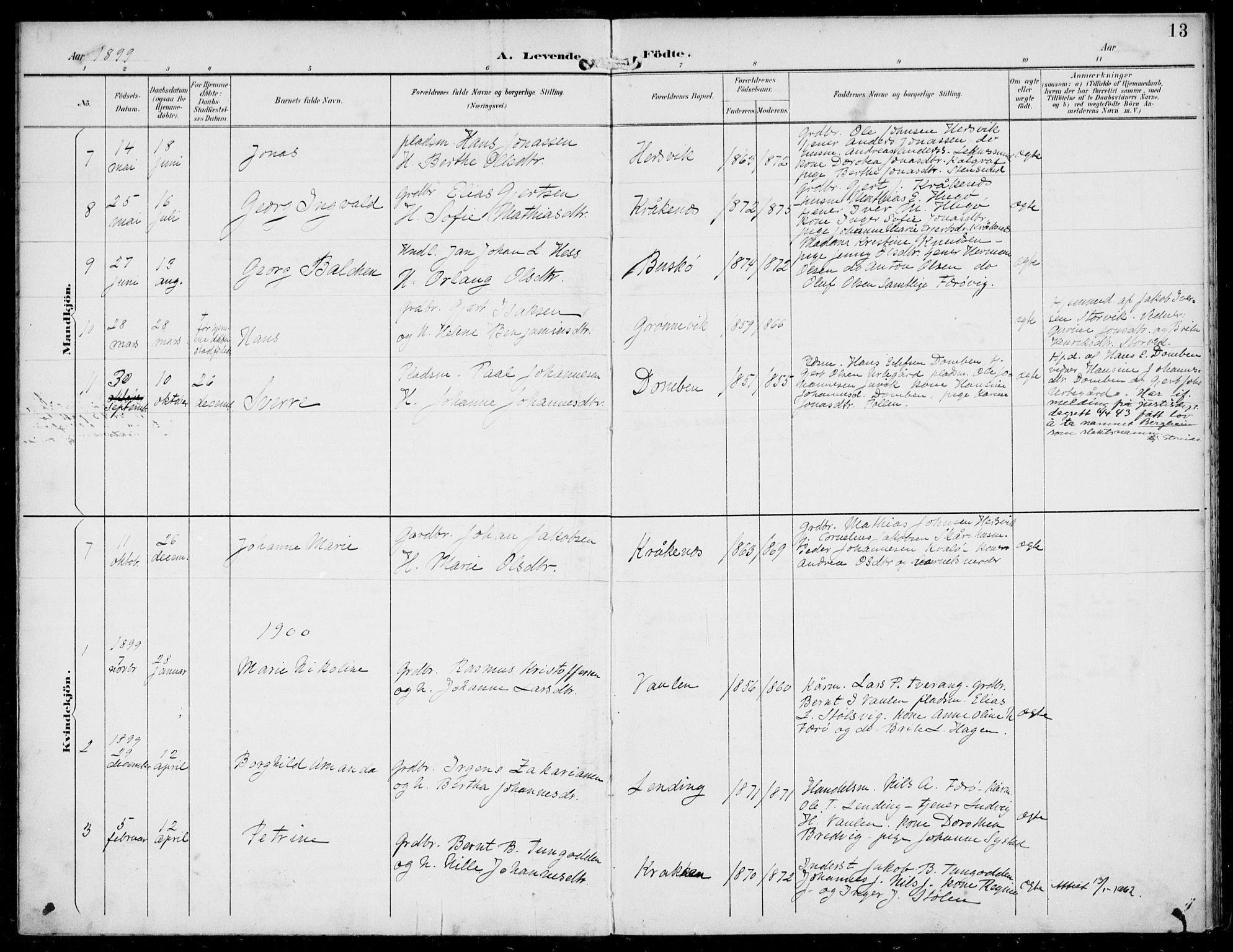 Solund sokneprestembete, AV/SAB-A-81401: Parish register (official) no. B  1, 1891-1901, p. 13