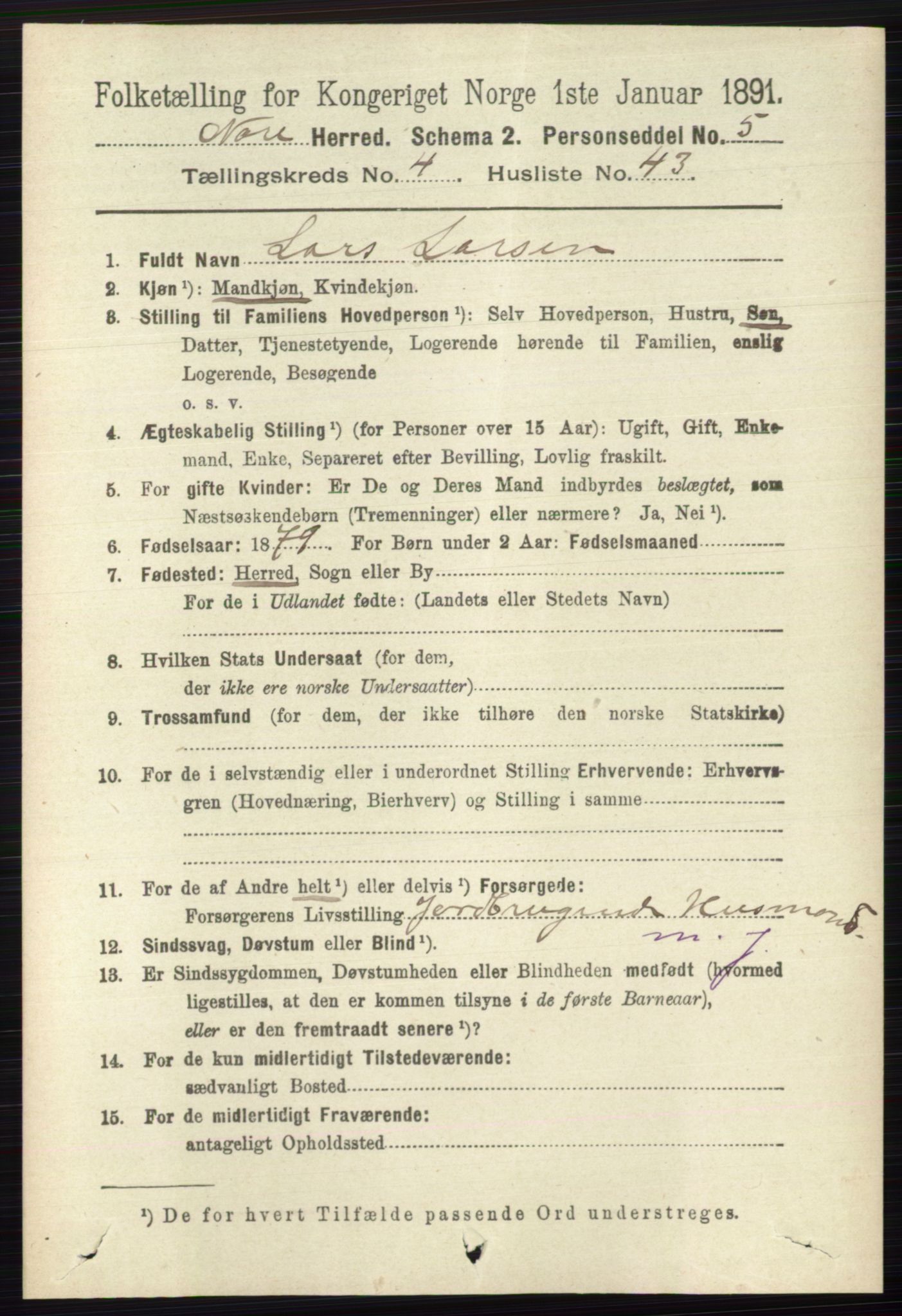 RA, 1891 census for 0633 Nore, 1891, p. 1523