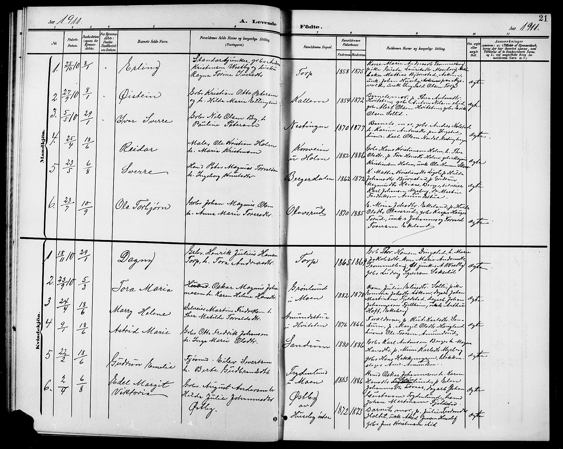 Spydeberg prestekontor Kirkebøker, AV/SAO-A-10924/G/Gb/L0001: Parish register (copy) no. II 1, 1901-1924, p. 21