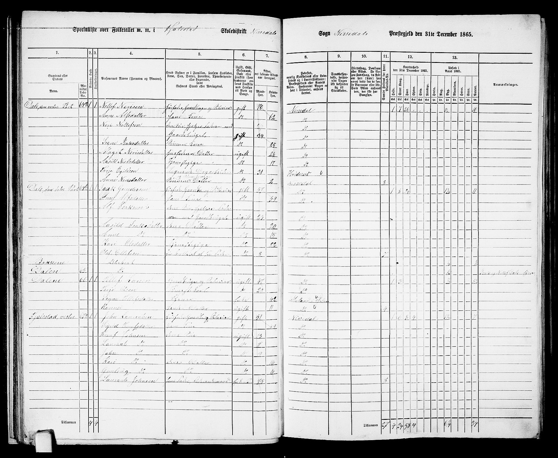 RA, 1865 census for Nissedal, 1865, p. 35