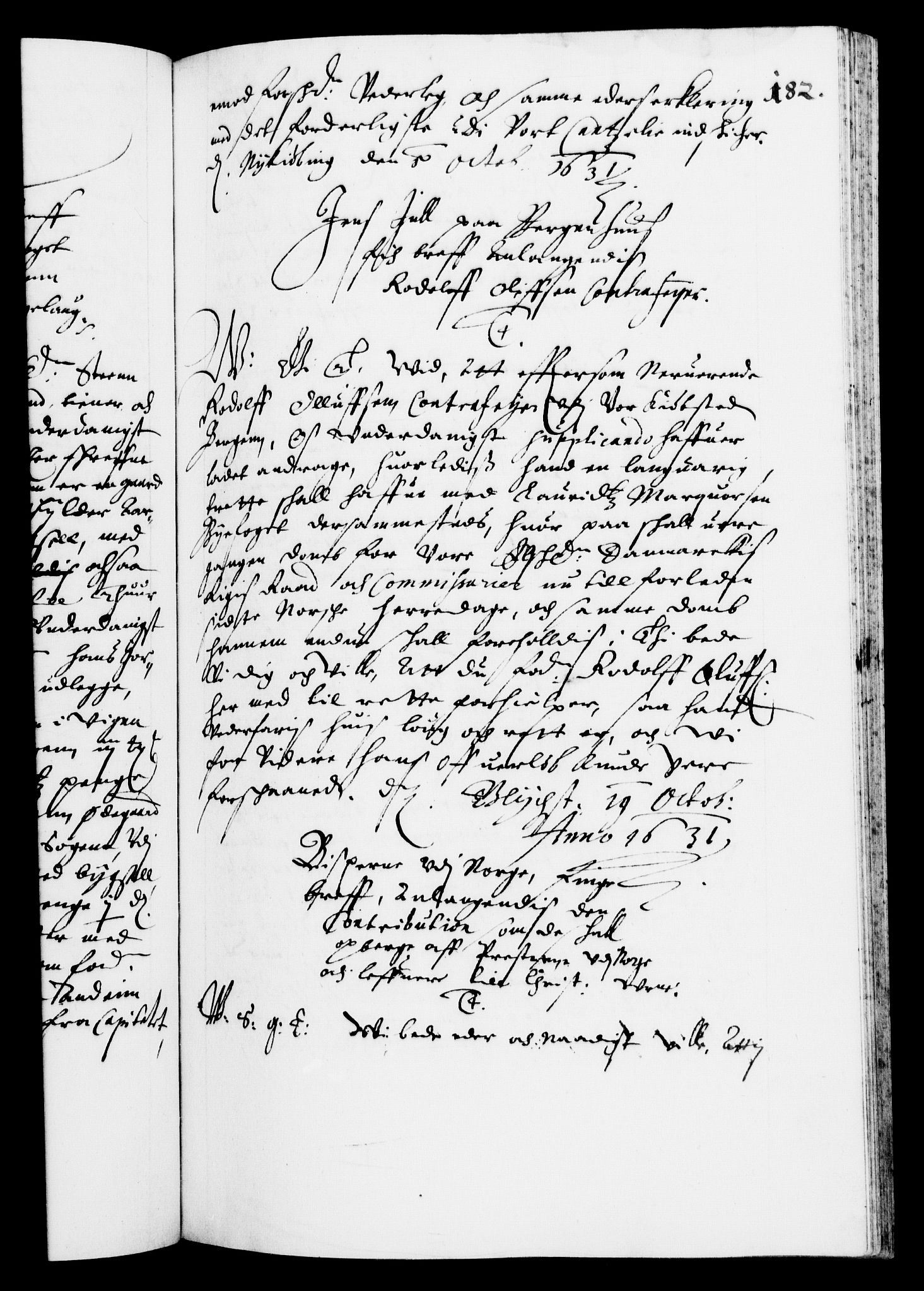 Danske Kanselli 1572-1799, AV/RA-EA-3023/F/Fc/Fca/Fcab/L0005: Norske tegnelser (mikrofilm), 1628-1633, p. 182a