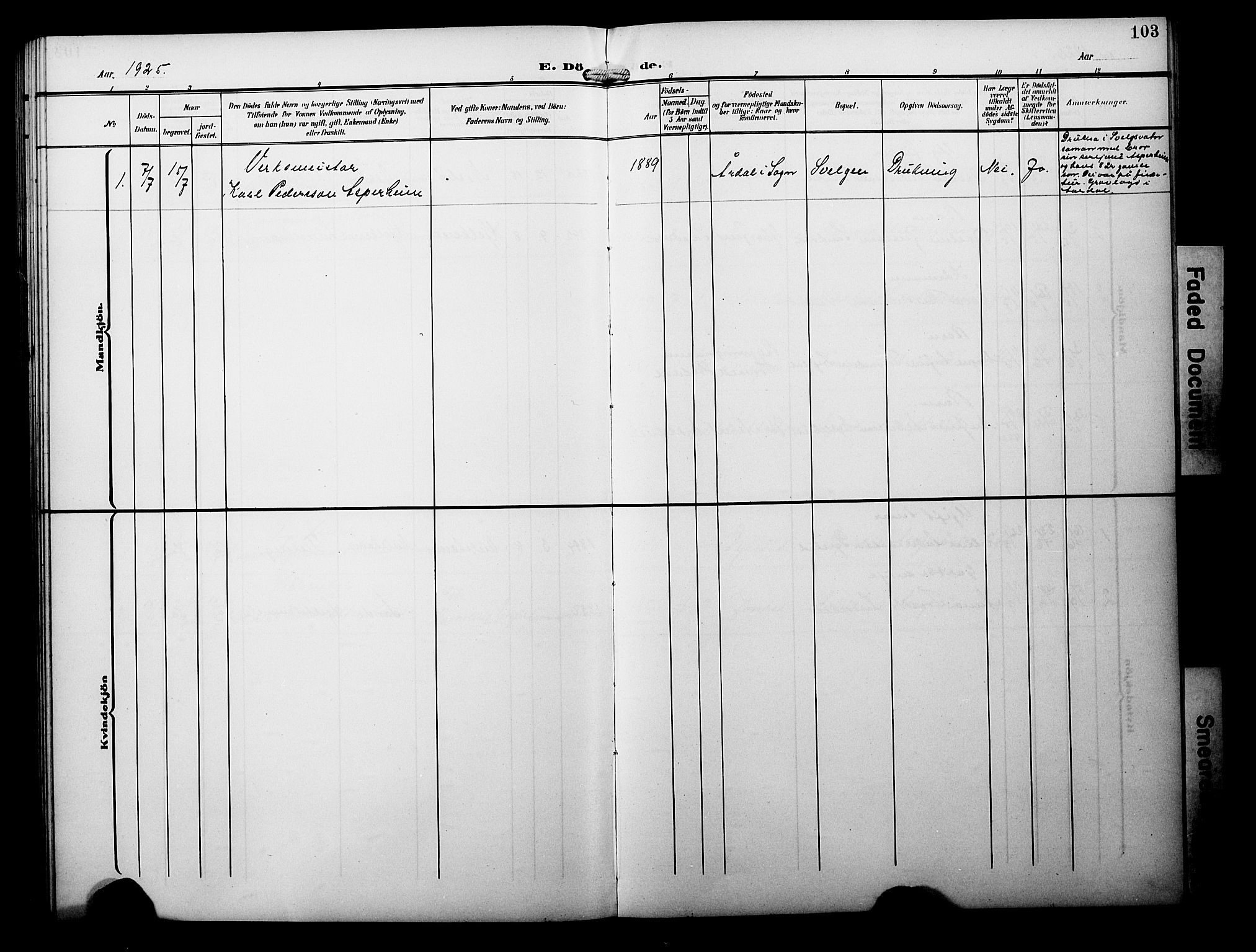 Davik sokneprestembete, AV/SAB-A-79701/H/Hab/Habb/L0001: Parish register (copy) no. B 1, 1903-1928, p. 103