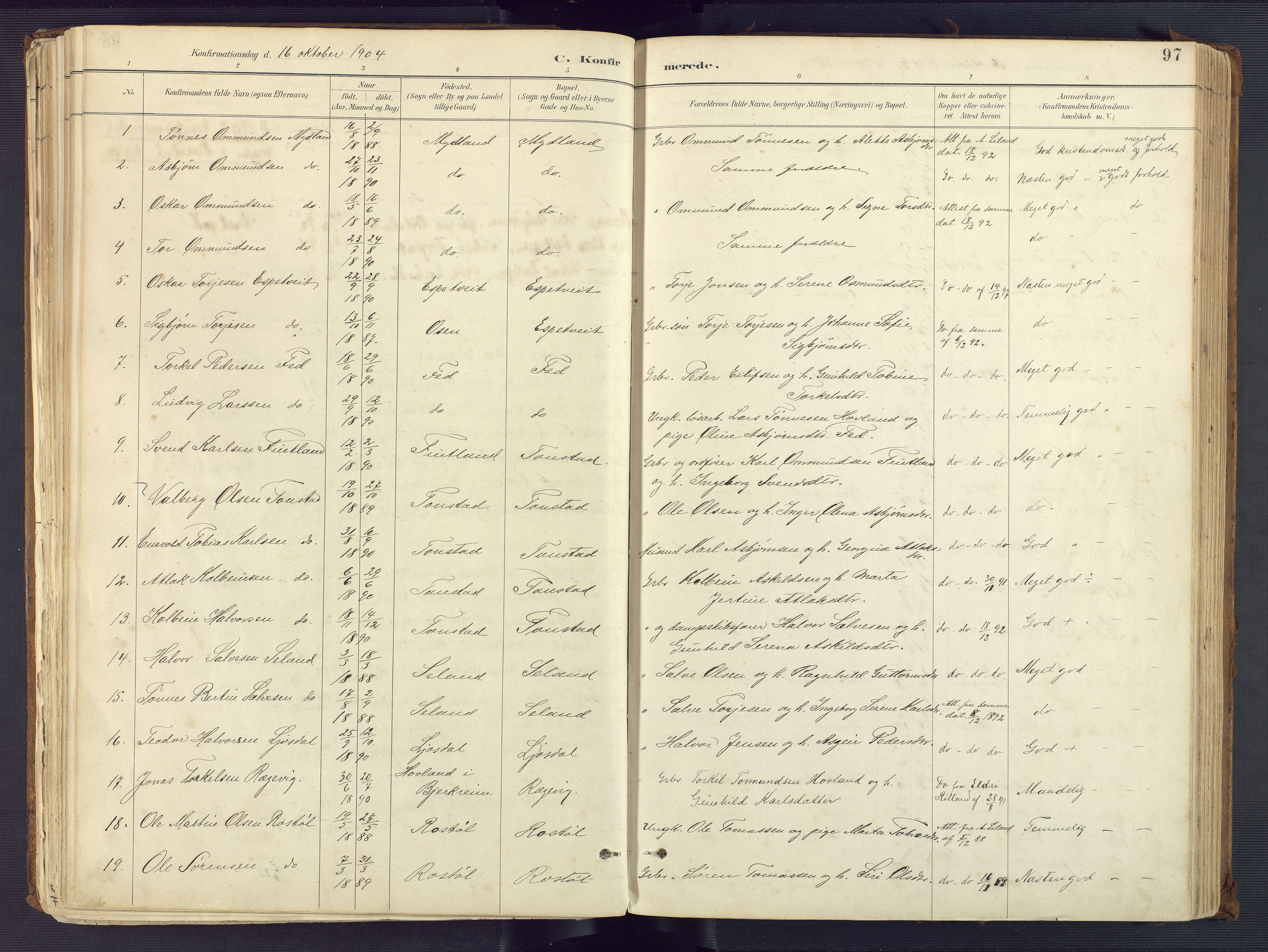 Sirdal sokneprestkontor, SAK/1111-0036/F/Fa/Fab/L0004: Parish register (official) no. A 4, 1887-1919, p. 97