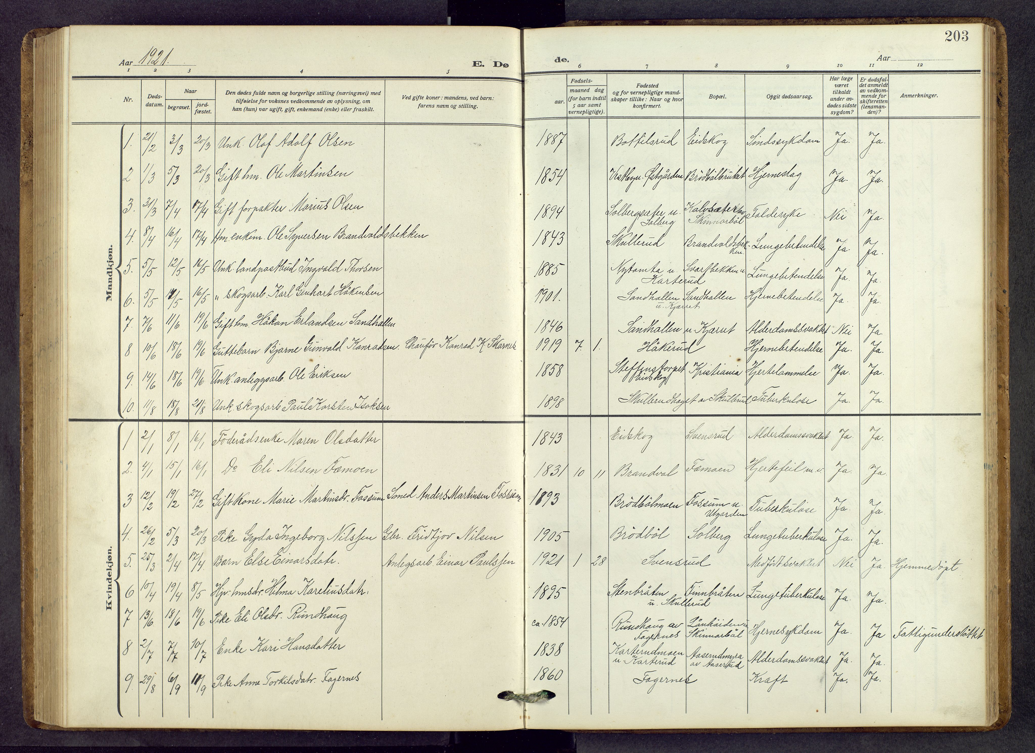 Vinger prestekontor, AV/SAH-PREST-024/H/Ha/Hab/L0006: Parish register (copy) no. 6, 1921-1973, p. 203