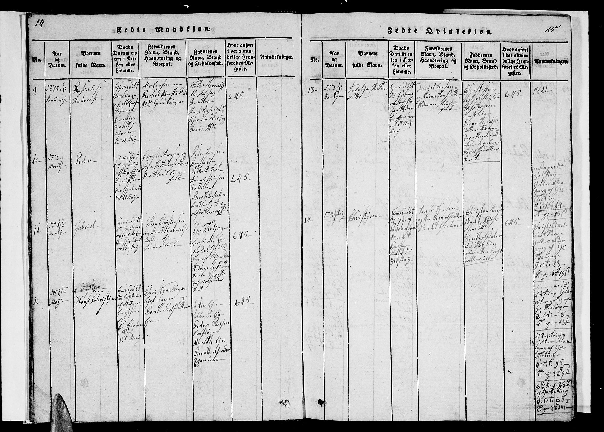 Ministerialprotokoller, klokkerbøker og fødselsregistre - Nordland, SAT/A-1459/839/L0571: Parish register (copy) no. 839C01, 1820-1840, p. 14-15