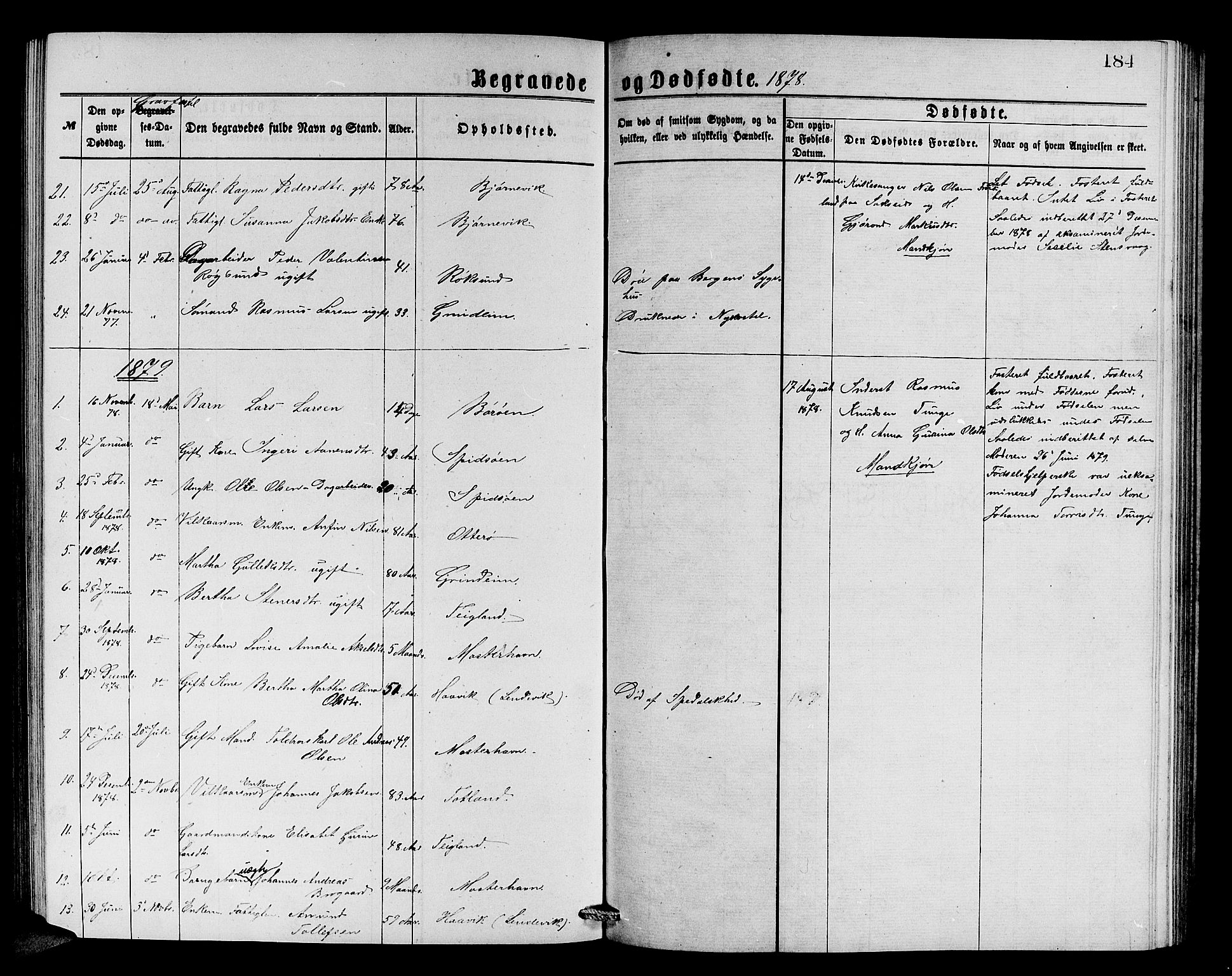Finnås sokneprestembete, SAB/A-99925/H/Ha/Hab/Haba/L0002: Parish register (copy) no. A 2, 1873-1882, p. 184