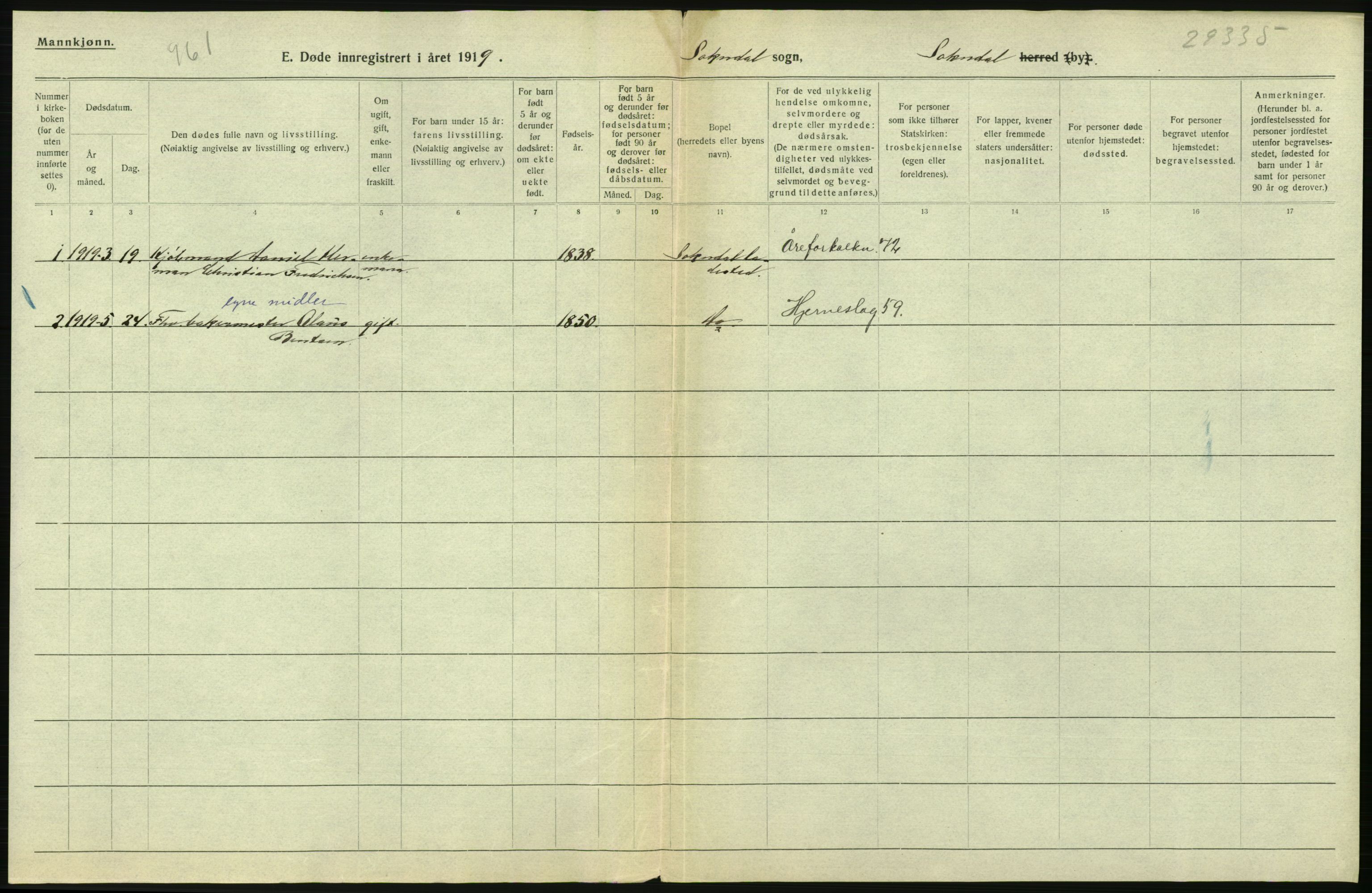 Statistisk sentralbyrå, Sosiodemografiske emner, Befolkning, RA/S-2228/D/Df/Dfb/Dfbi/L0030: Rogaland fylke: Døde. Bygder og byer., 1919, p. 434