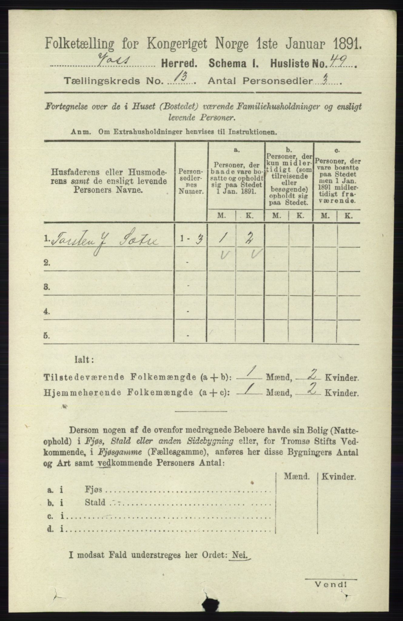 RA, 1891 census for 1235 Voss, 1891, p. 6885