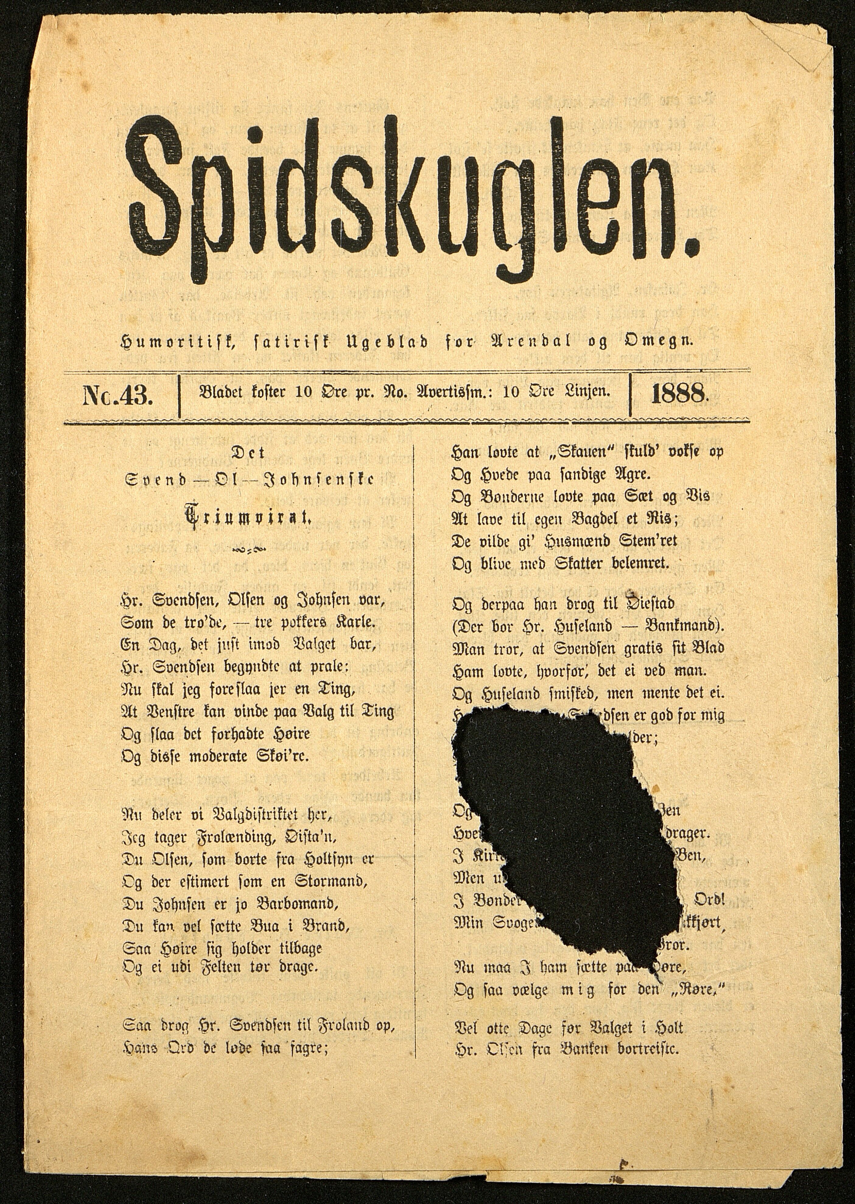 Spidskuglen, AAKS/PA-2823/X/L0001/0002: Spidskuglen / Årg. 1888, nr. 1–11, 16, 38, 43–46, 1888