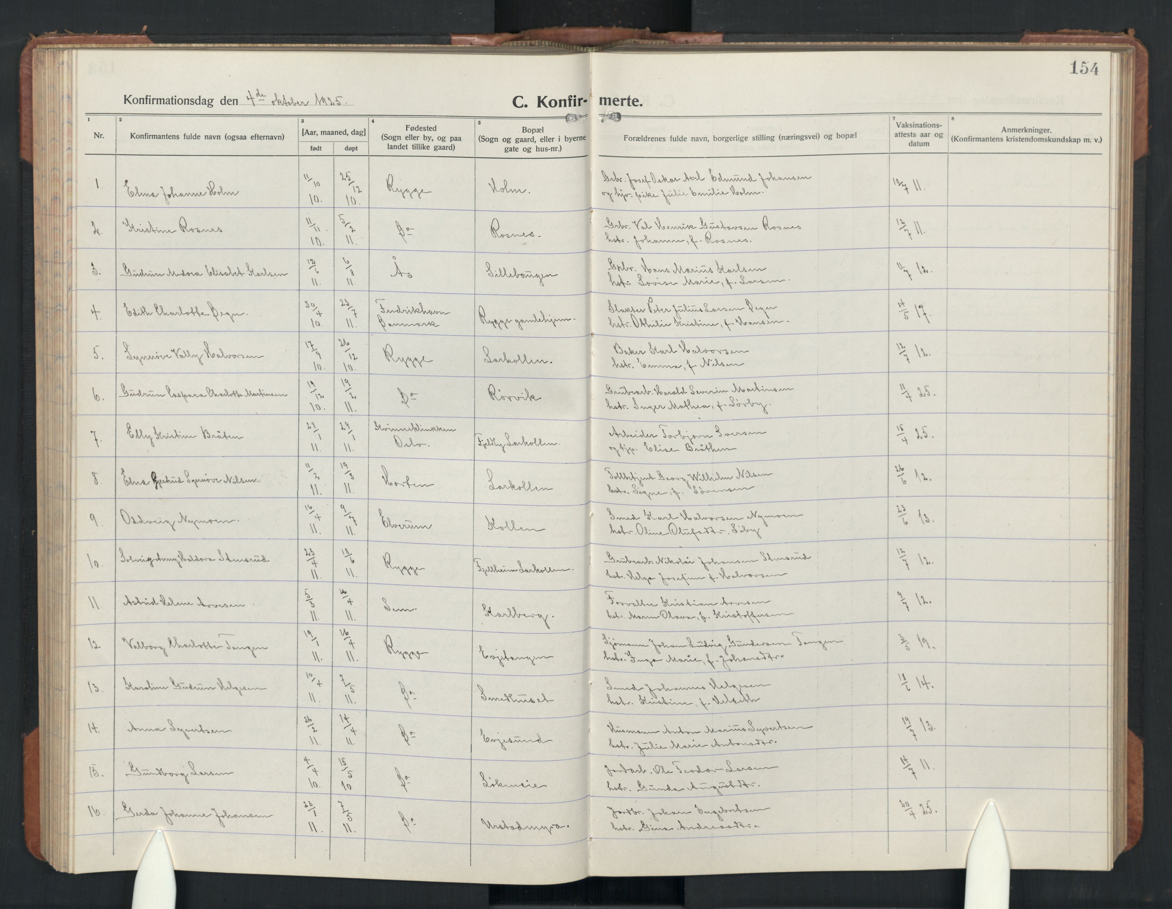 Rygge prestekontor Kirkebøker, AV/SAO-A-10084b/G/Ga/L0004: Parish register (copy) no. 4, 1922-1953, p. 154