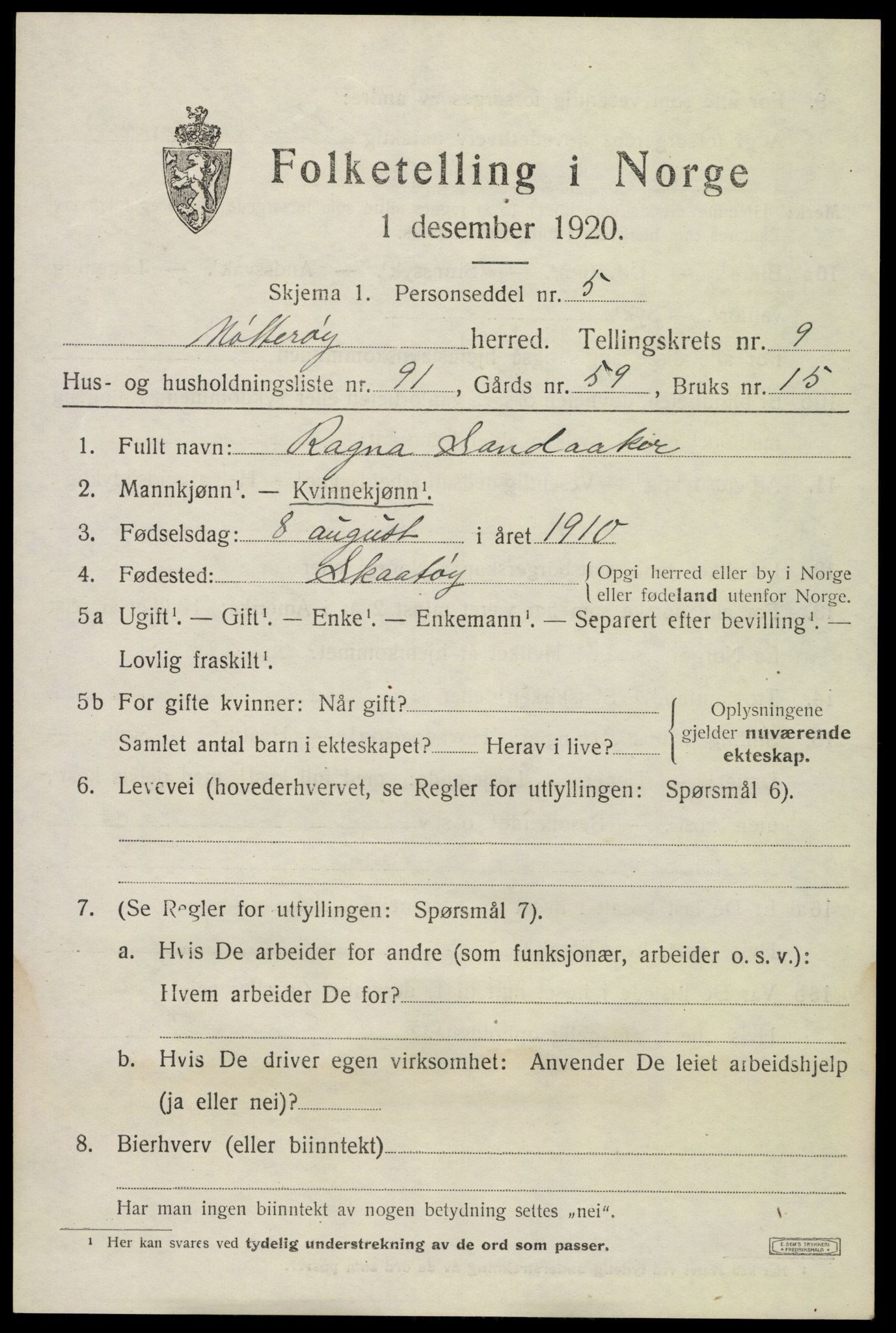SAKO, 1920 census for Nøtterøy, 1920, p. 12315