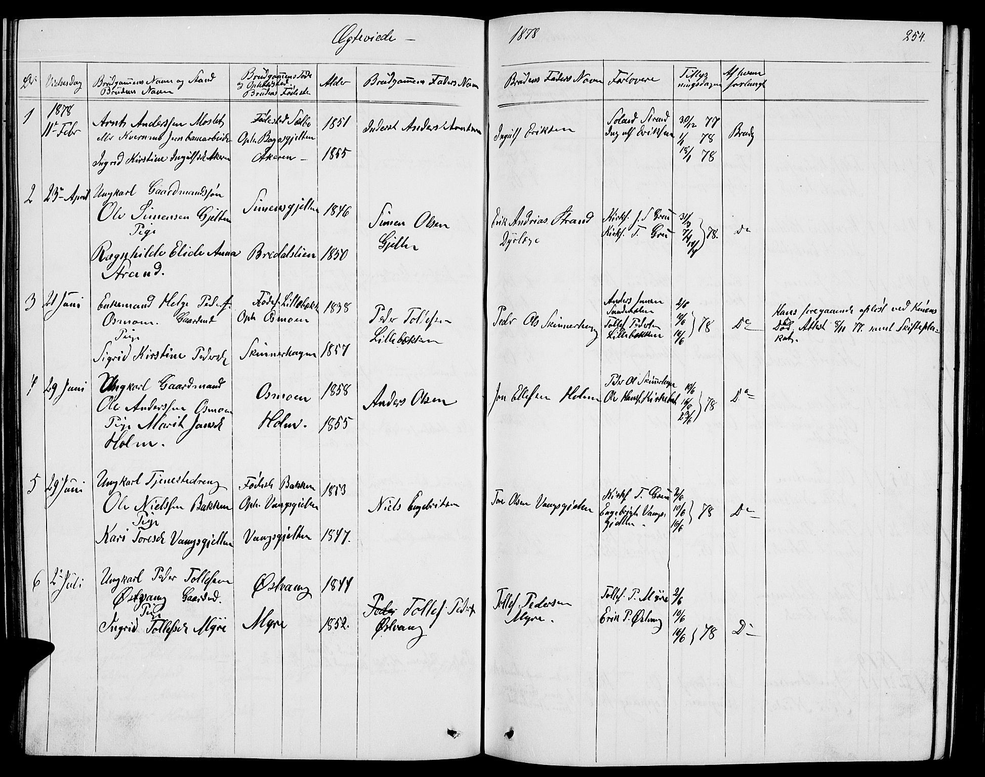 Tolga prestekontor, AV/SAH-PREST-062/L/L0004: Parish register (copy) no. 4, 1845-1887, p. 254