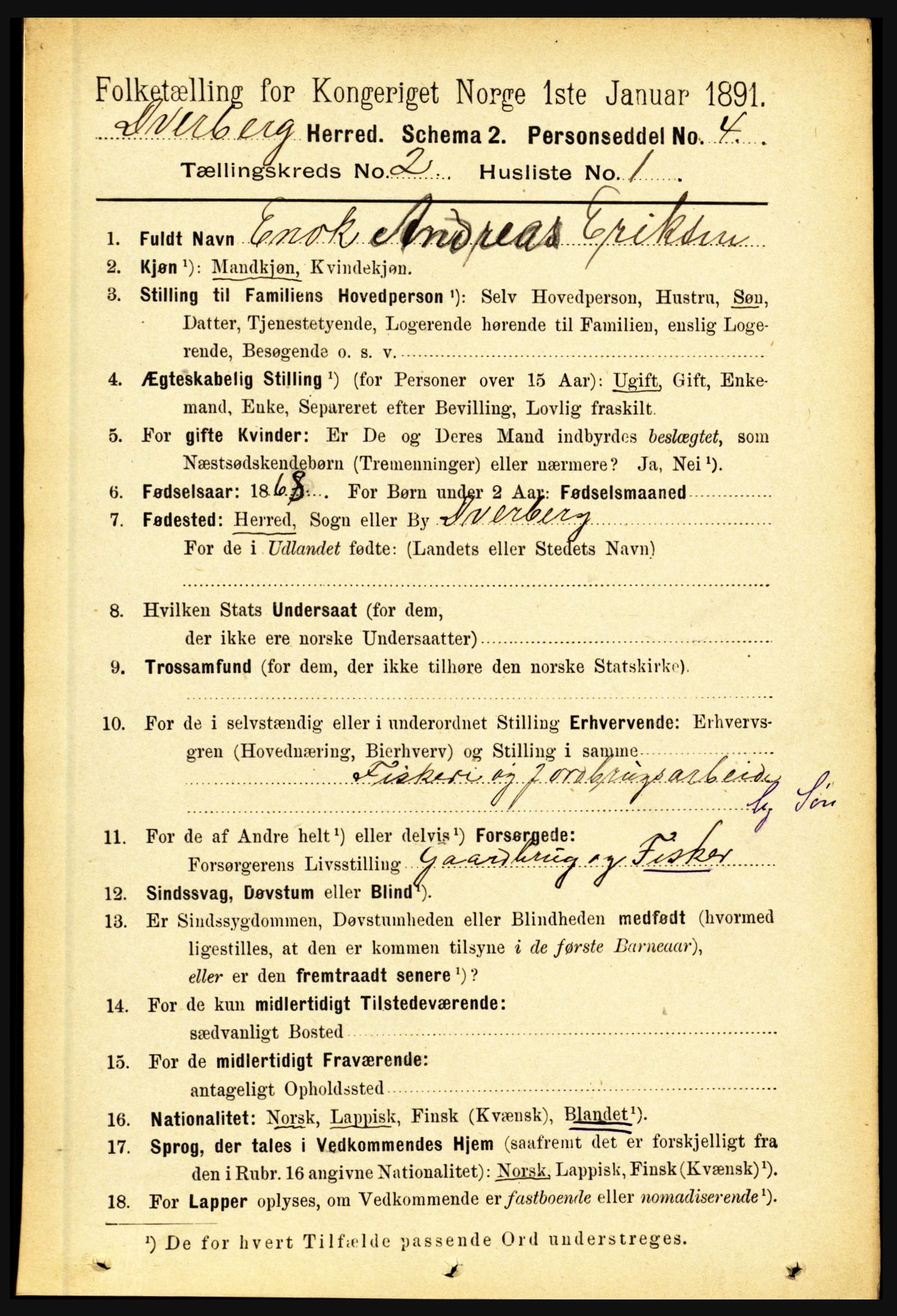 RA, 1891 census for 1872 Dverberg, 1891, p. 629