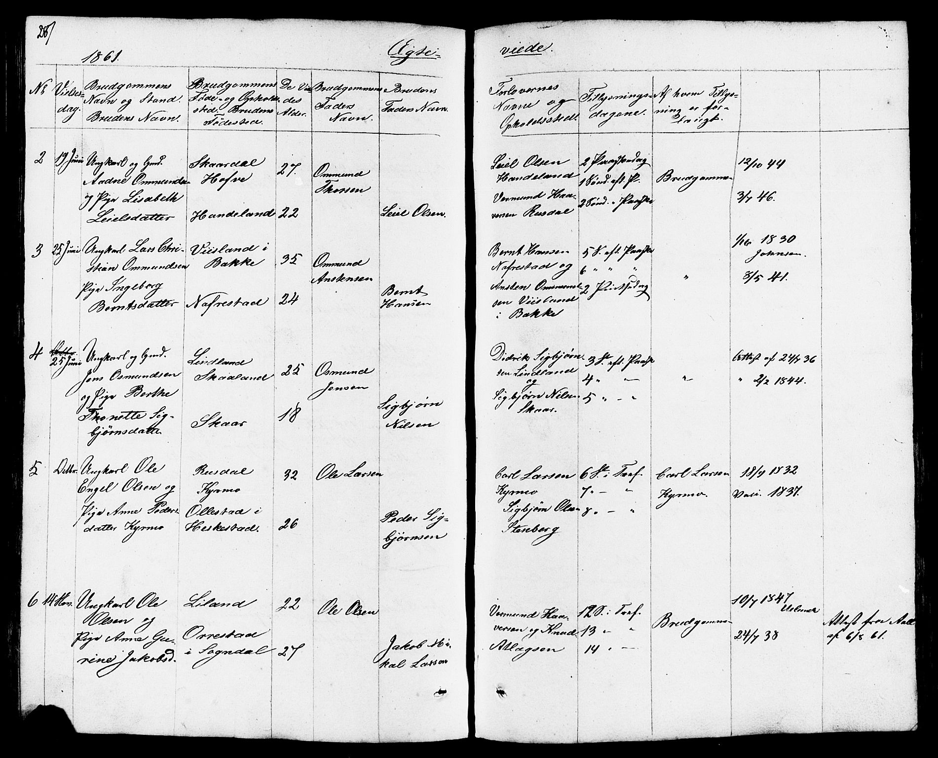 Lund sokneprestkontor, AV/SAST-A-101809/S07/L0003: Parish register (copy) no. B 3, 1848-1885, p. 287