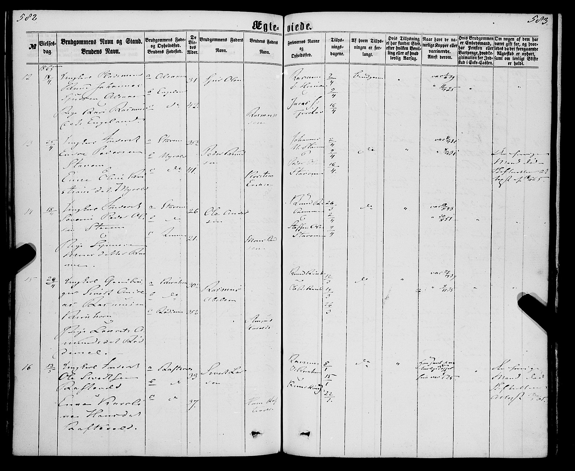 Eid sokneprestembete, AV/SAB-A-82301/H/Haa/Haaa/L0009: Parish register (official) no. A 9, 1861-1868, p. 582-583