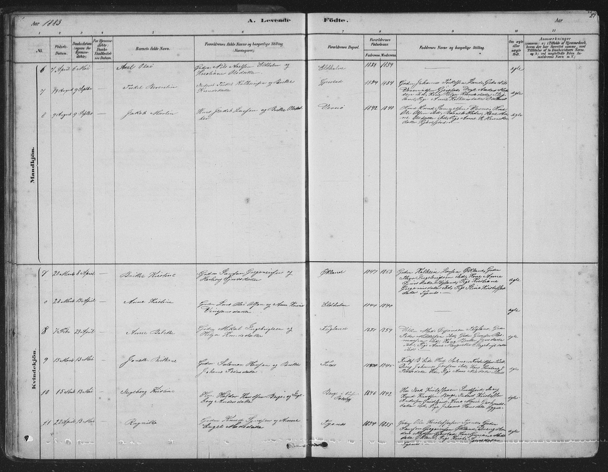 Tysnes sokneprestembete, AV/SAB-A-78601/H/Hab: Parish register (copy) no. B 2, 1878-1918, p. 27