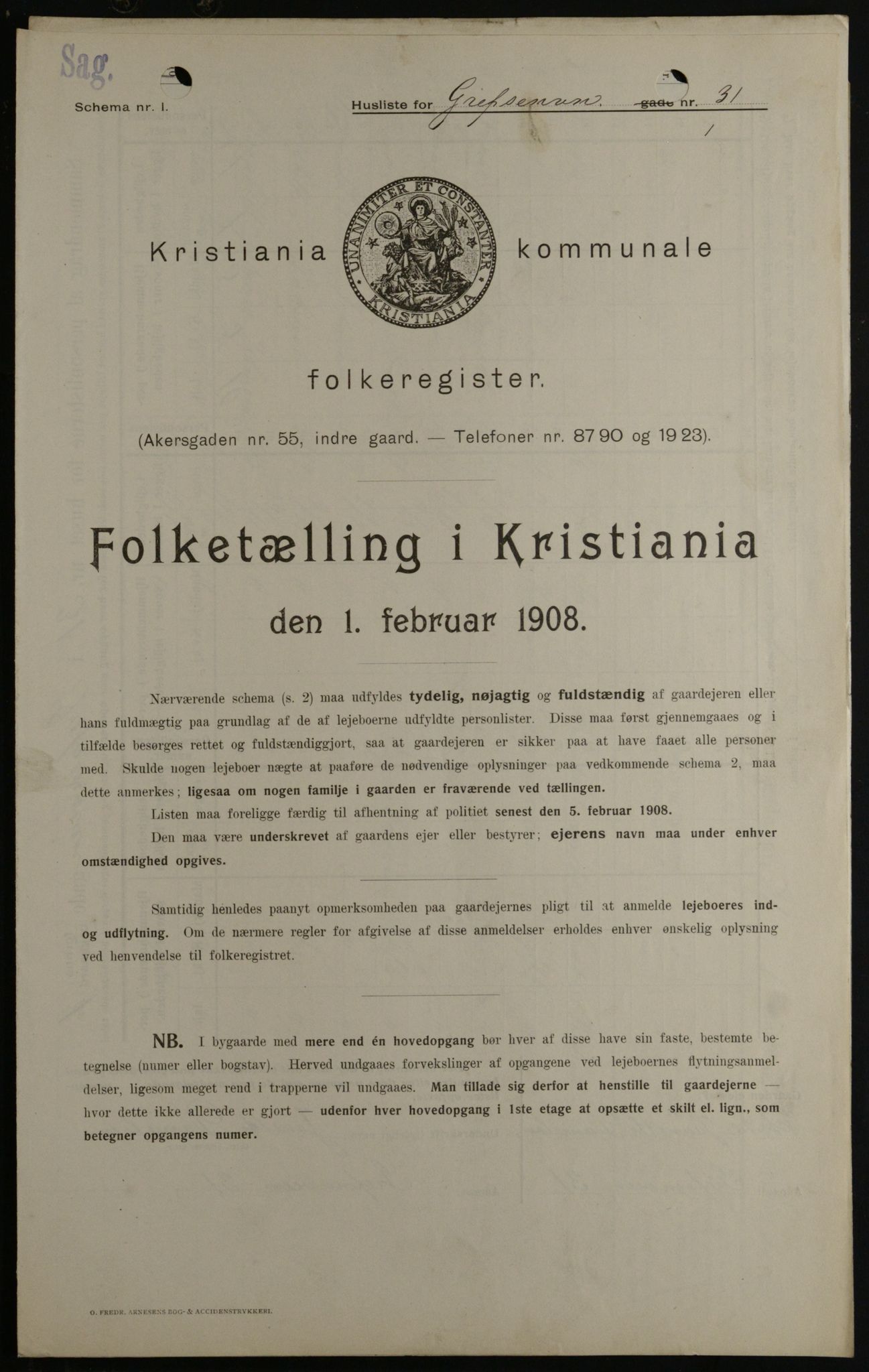 OBA, Municipal Census 1908 for Kristiania, 1908, p. 26732