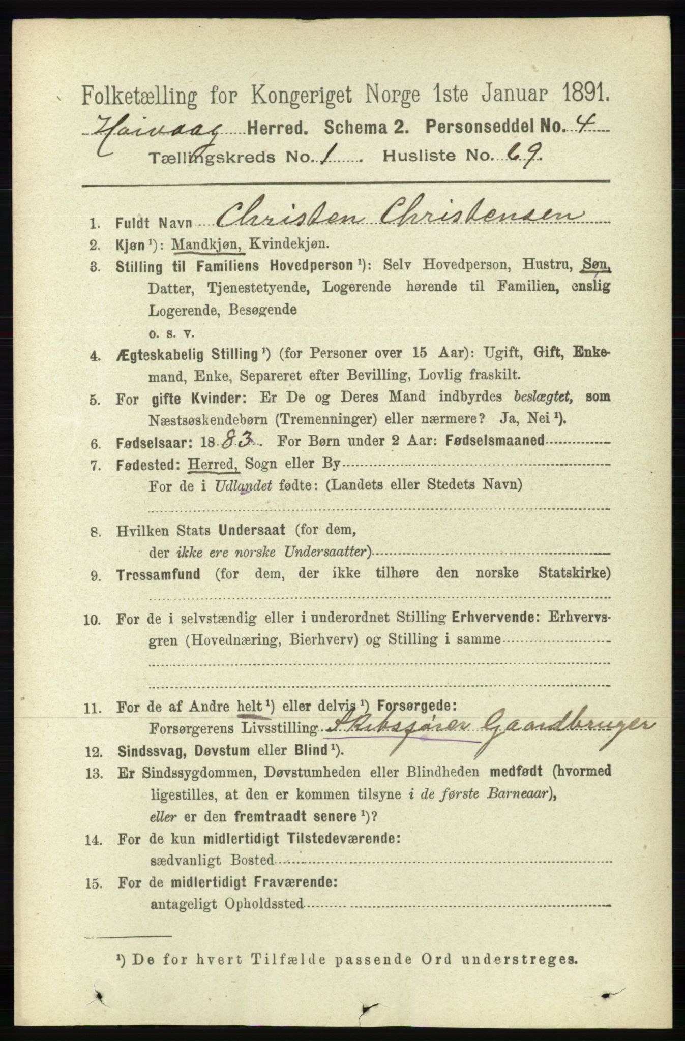 RA, 1891 census for 0927 Høvåg, 1891, p. 451