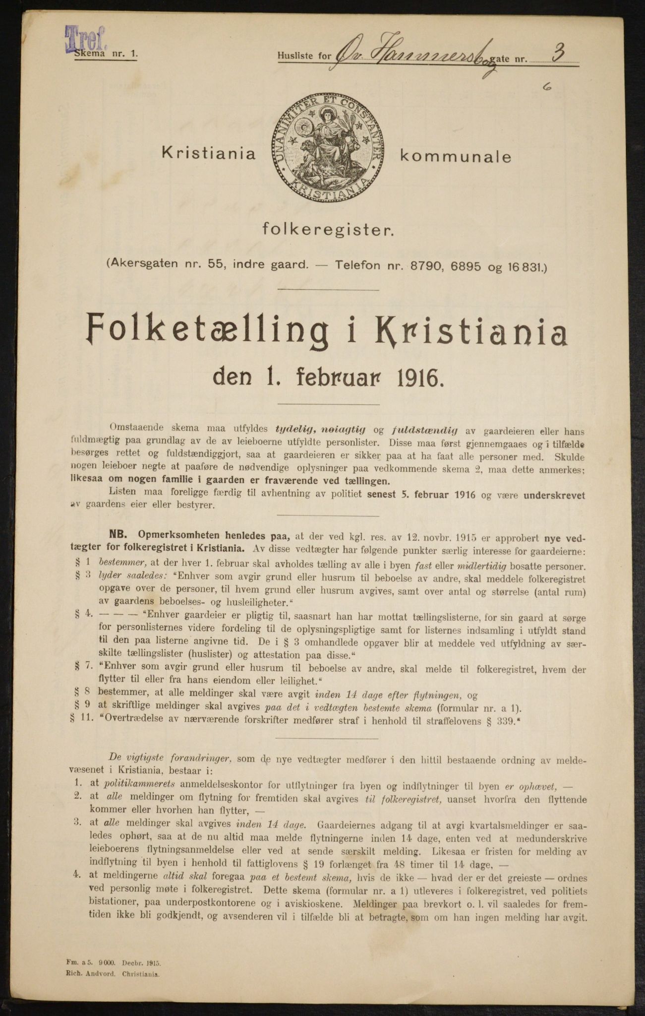 OBA, Municipal Census 1916 for Kristiania, 1916, p. 133580