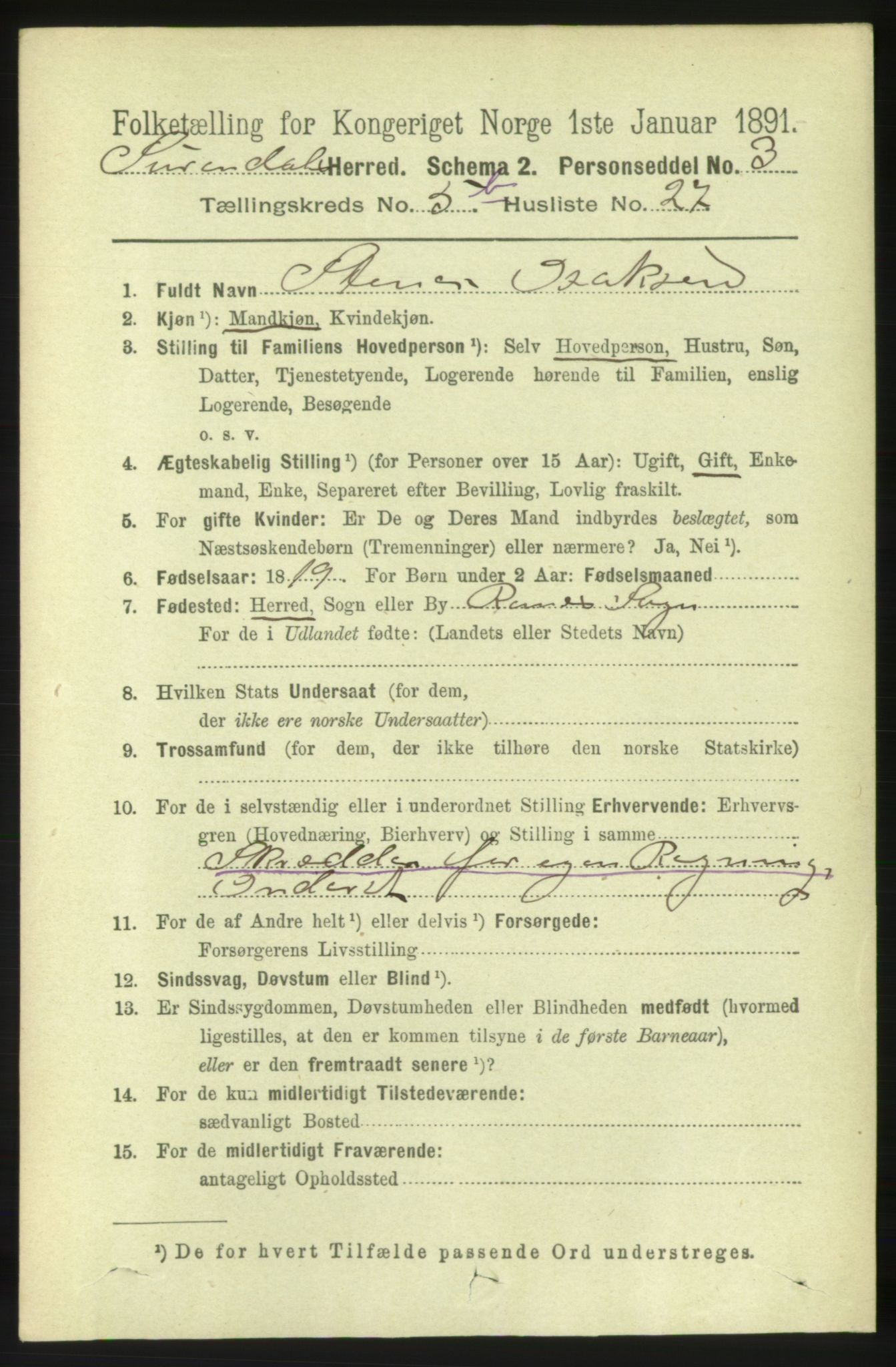 RA, 1891 census for 1566 Surnadal, 1891, p. 1650