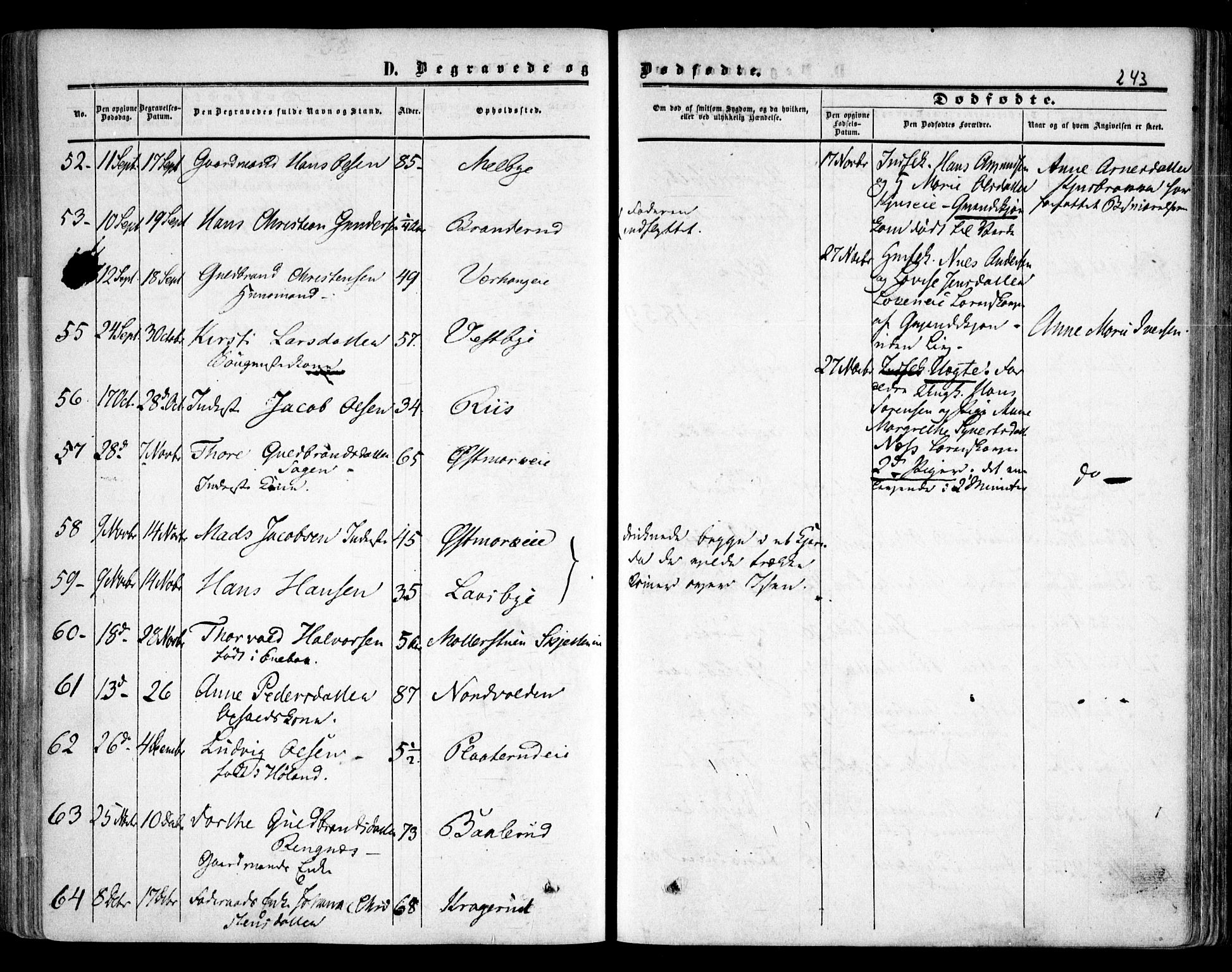 Skedsmo prestekontor Kirkebøker, SAO/A-10033a/F/Fa/L0010: Parish register (official) no. I 10, 1854-1865, p. 243
