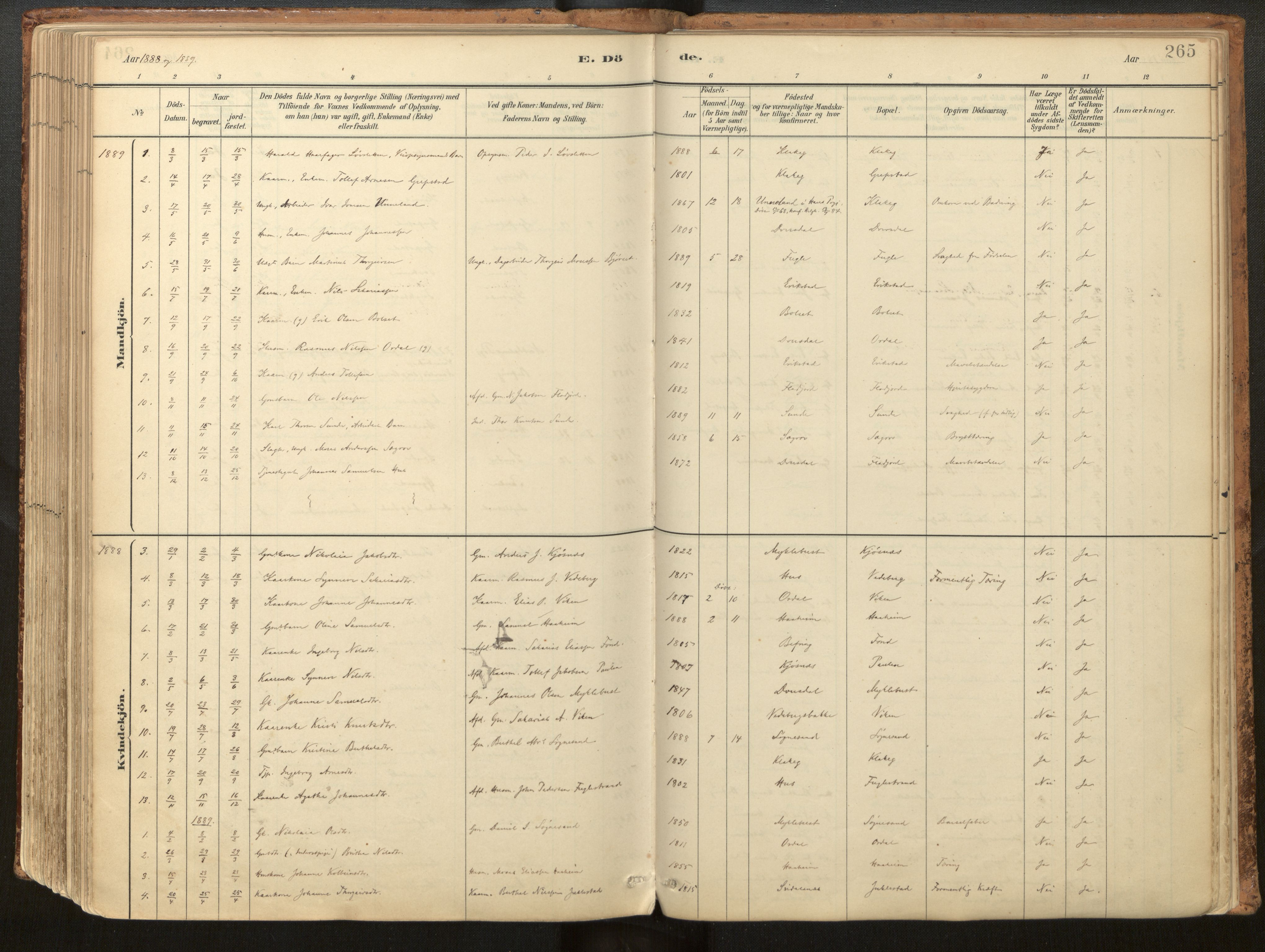 Jølster sokneprestembete, SAB/A-80701/H/Haa/Haac/L0001: Parish register (official) no. C 1, 1882-1928, p. 265