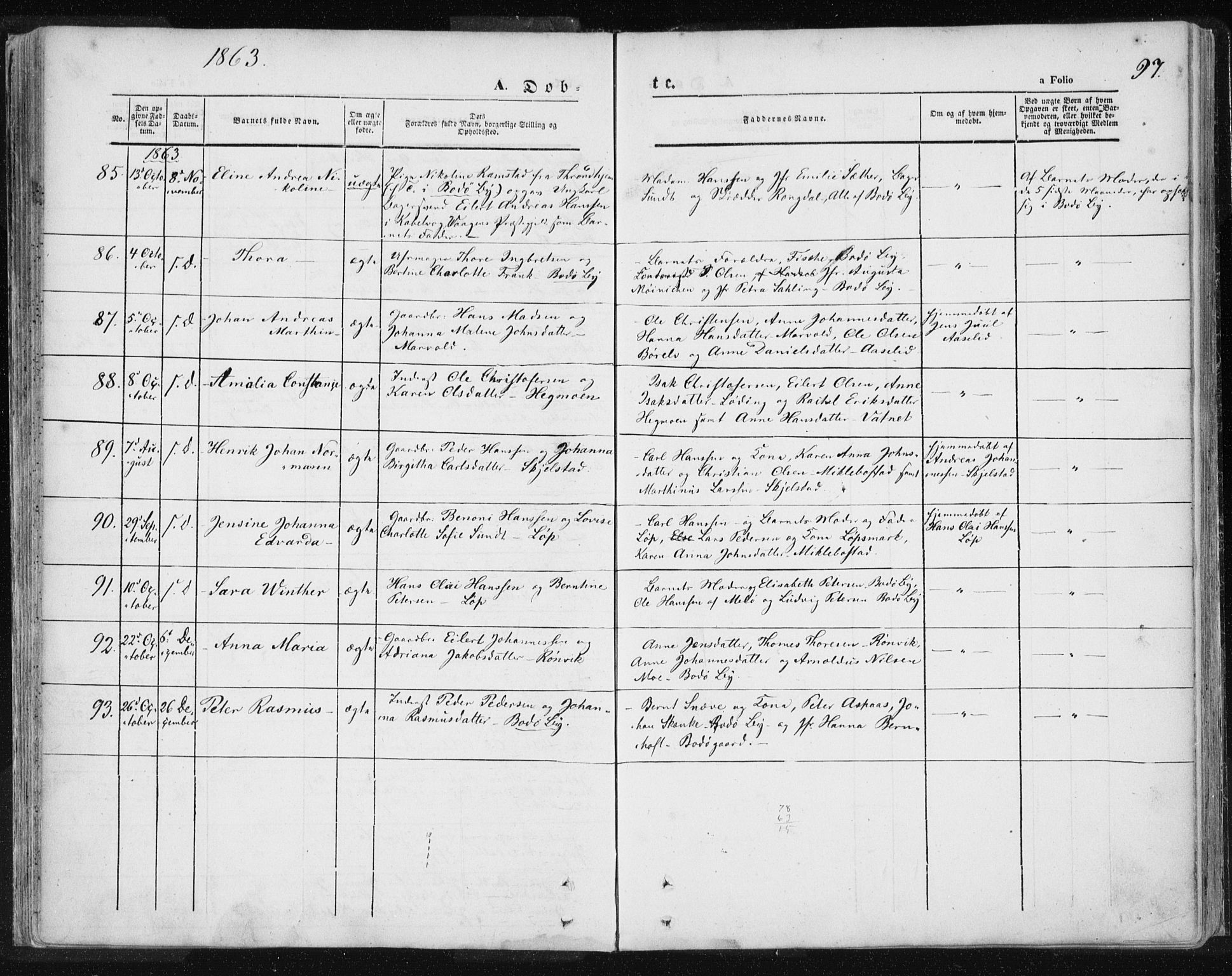 Ministerialprotokoller, klokkerbøker og fødselsregistre - Nordland, AV/SAT-A-1459/801/L0007: Parish register (official) no. 801A07, 1845-1863, p. 97