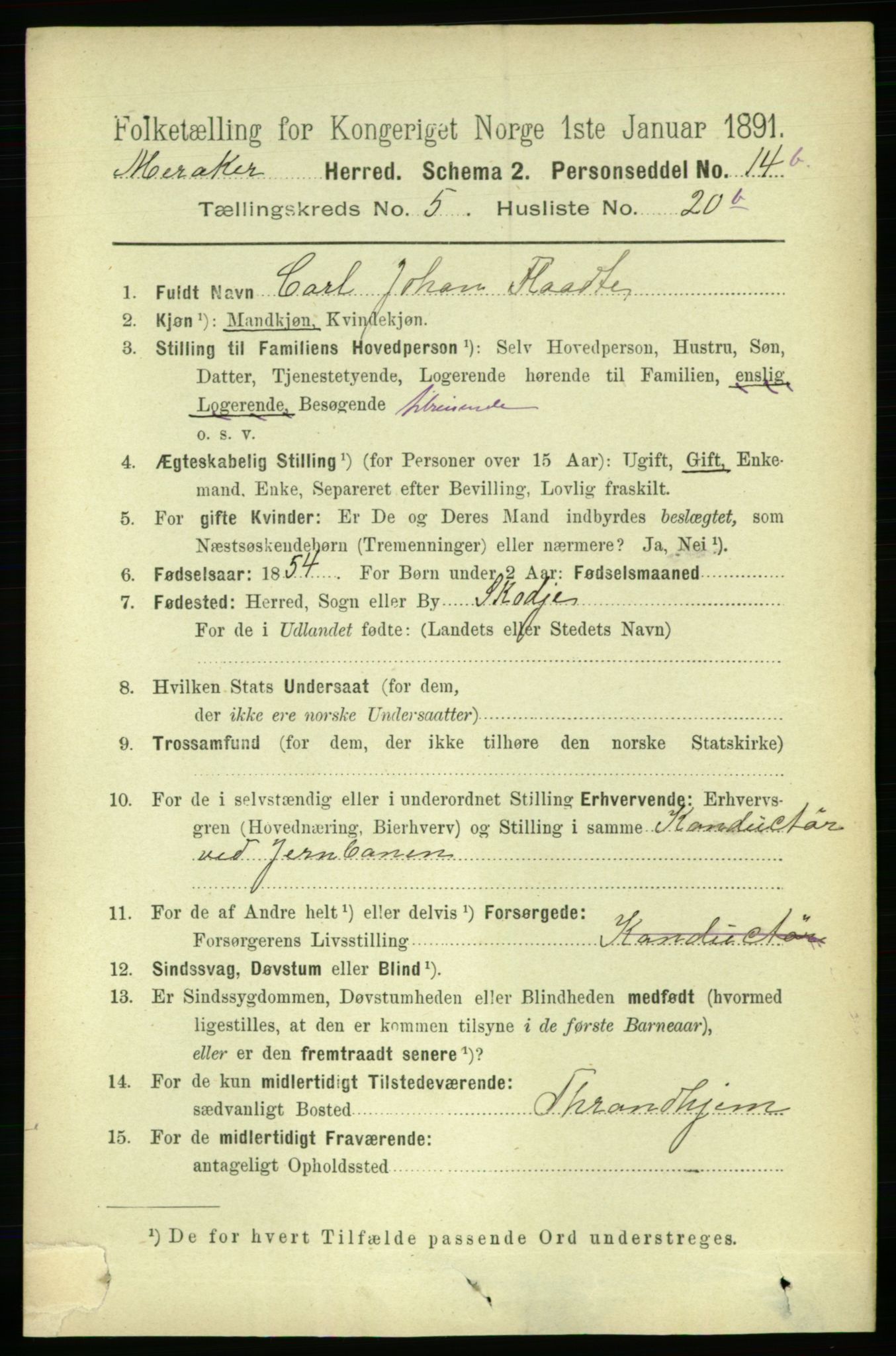 RA, 1891 census for 1711 Meråker, 1891, p. 2013