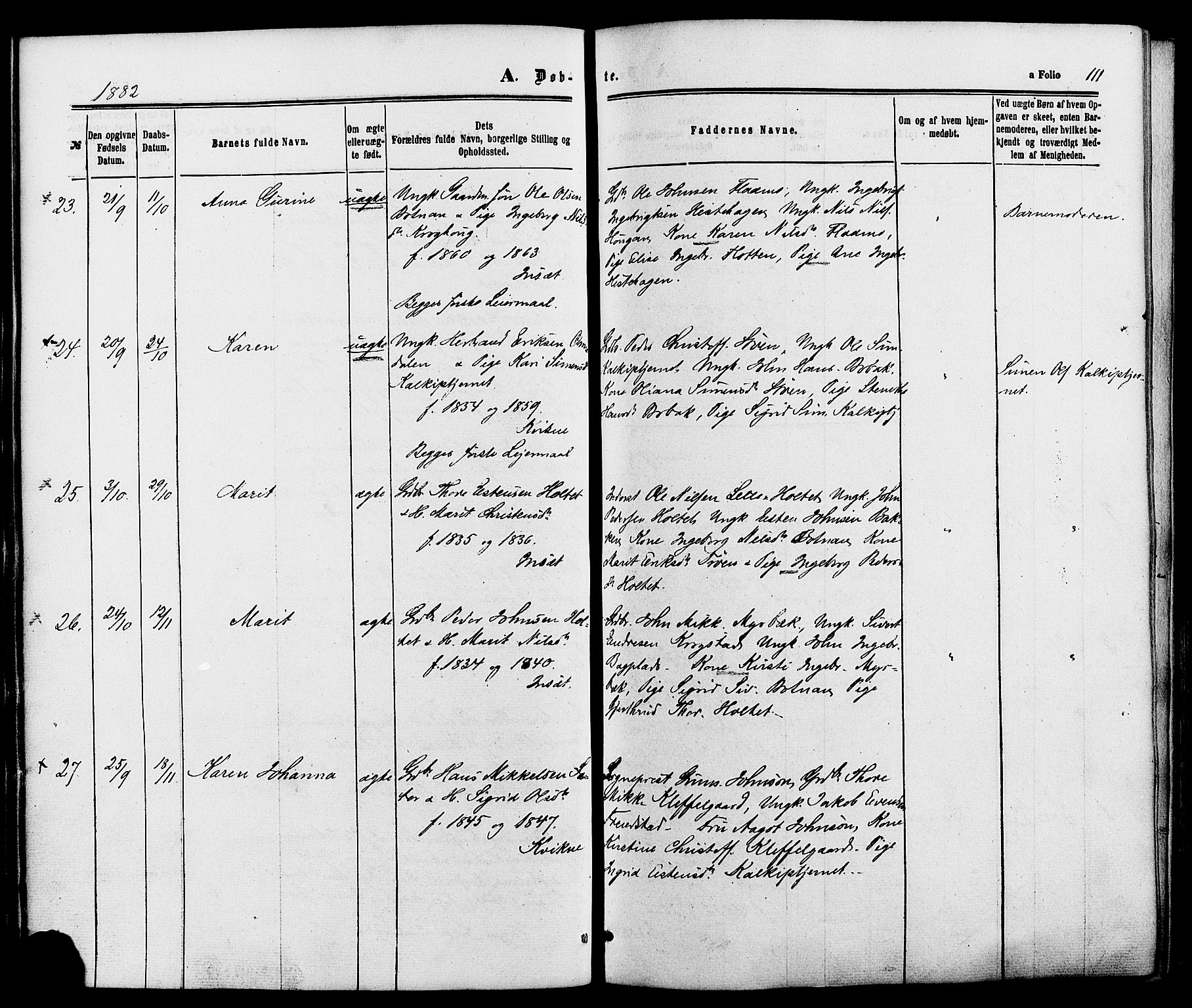 Kvikne prestekontor, AV/SAH-PREST-064/H/Ha/Haa/L0006: Parish register (official) no. 6, 1863-1886, p. 111