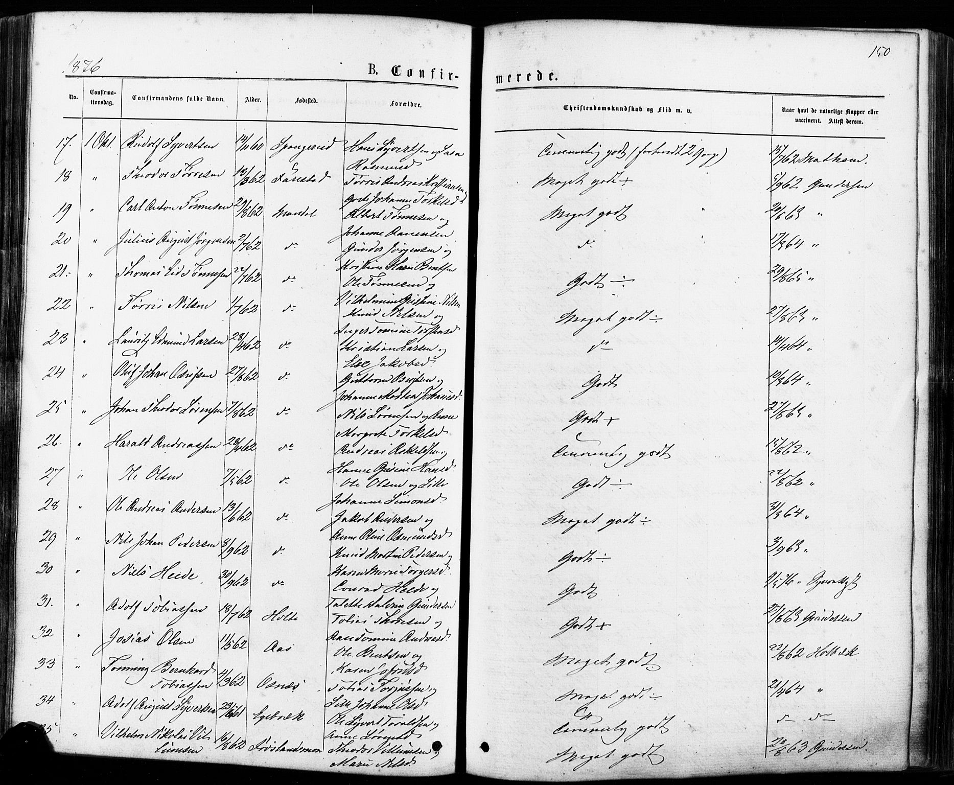 Mandal sokneprestkontor, SAK/1111-0030/F/Fa/Faa/L0015: Parish register (official) no. A 15, 1873-1879, p. 150