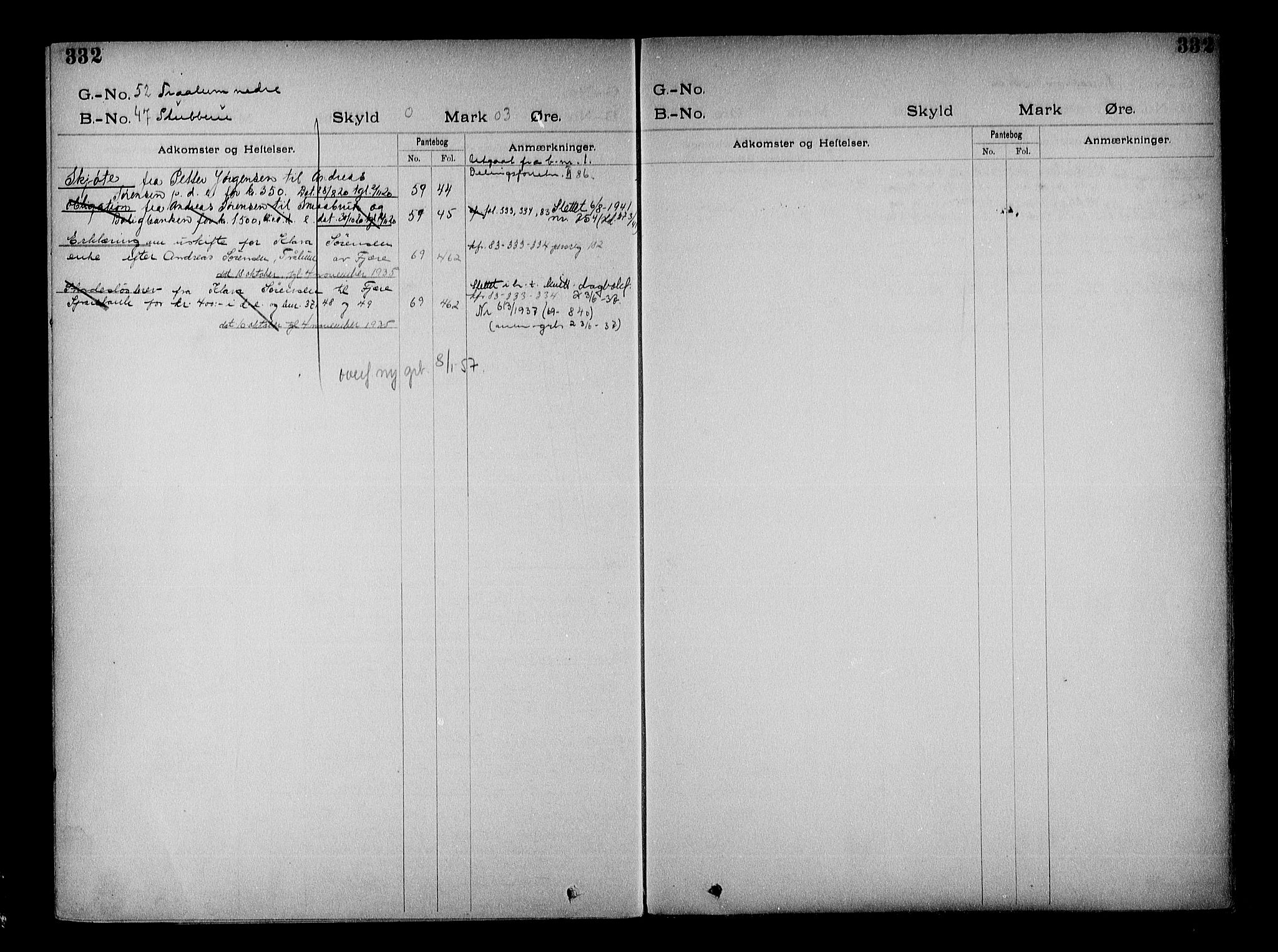 Vestre Nedenes/Sand sorenskriveri, SAK/1221-0010/G/Ga/L0022: Mortgage register no. 15, 1899-1957, p. 332