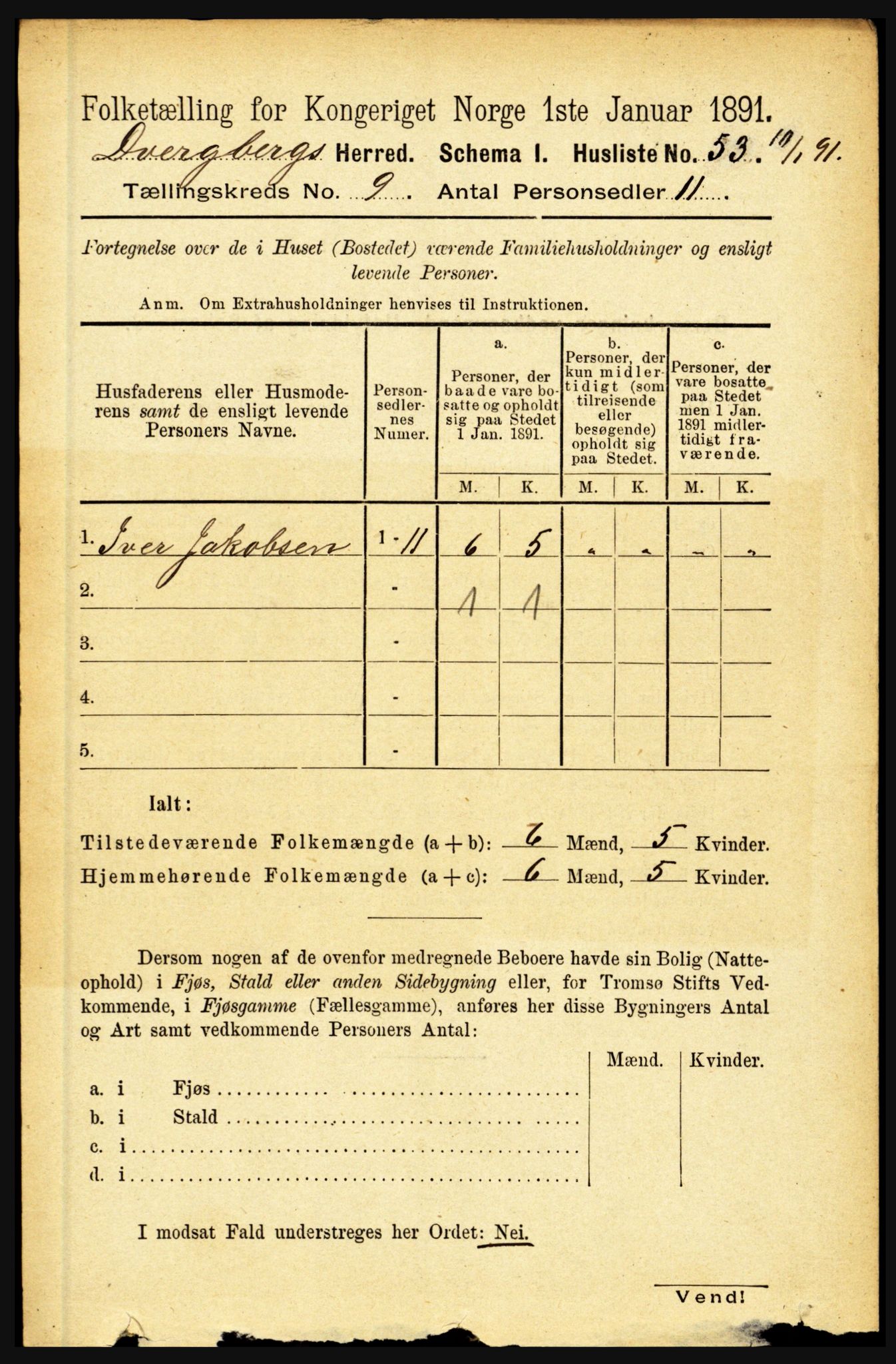 RA, 1891 census for 1872 Dverberg, 1891, p. 3527