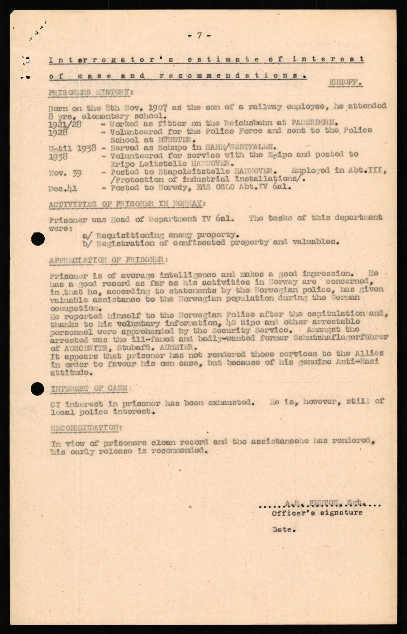 Forsvaret, Forsvarets overkommando II, AV/RA-RAFA-3915/D/Db/L0018: CI Questionaires. Tyske okkupasjonsstyrker i Norge. Tyskere., 1945-1946, p. 454