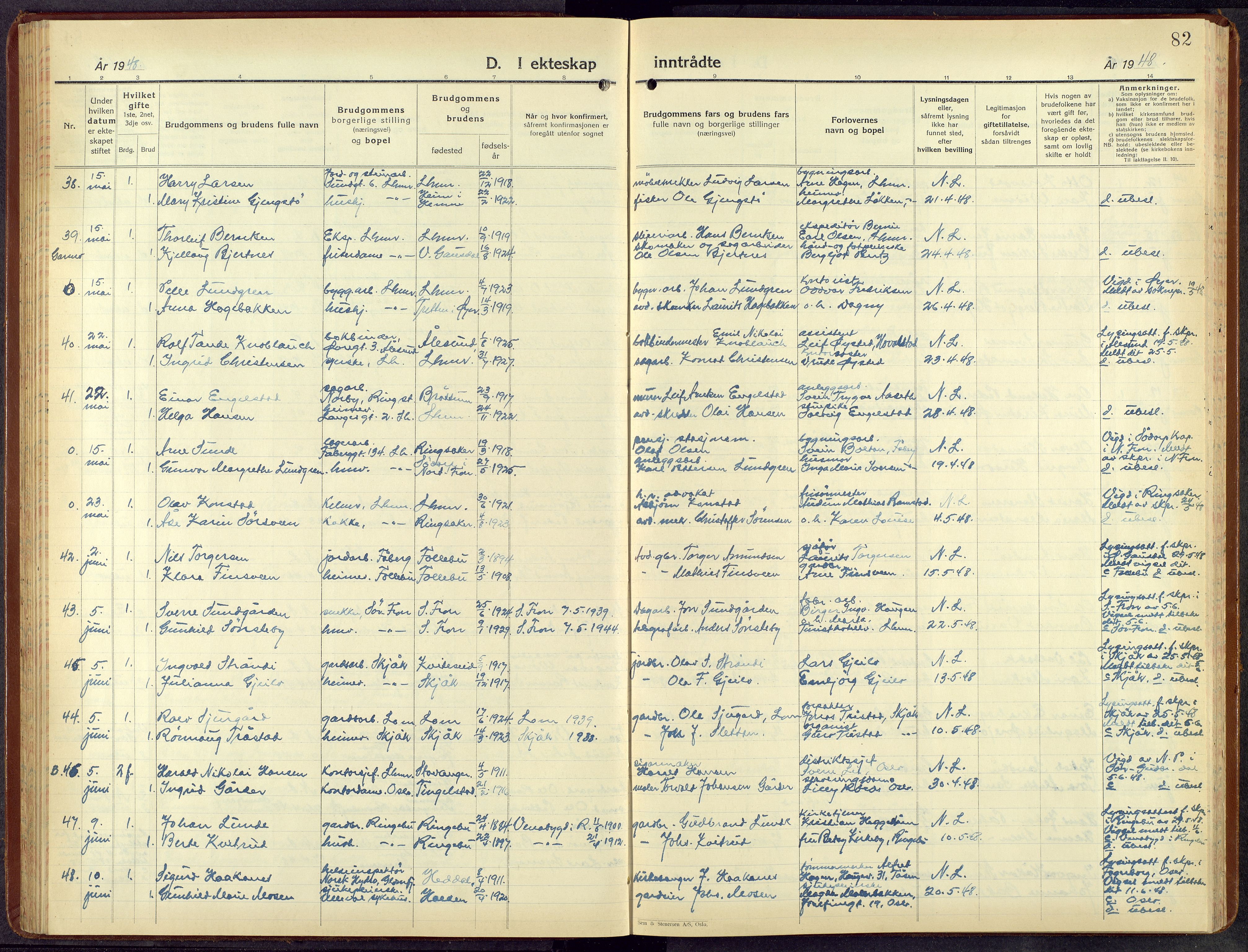 Lillehammer prestekontor, AV/SAH-PREST-088/H/Ha/Hab/L0004: Parish register (copy) no. 4, 1940-1955, p. 82