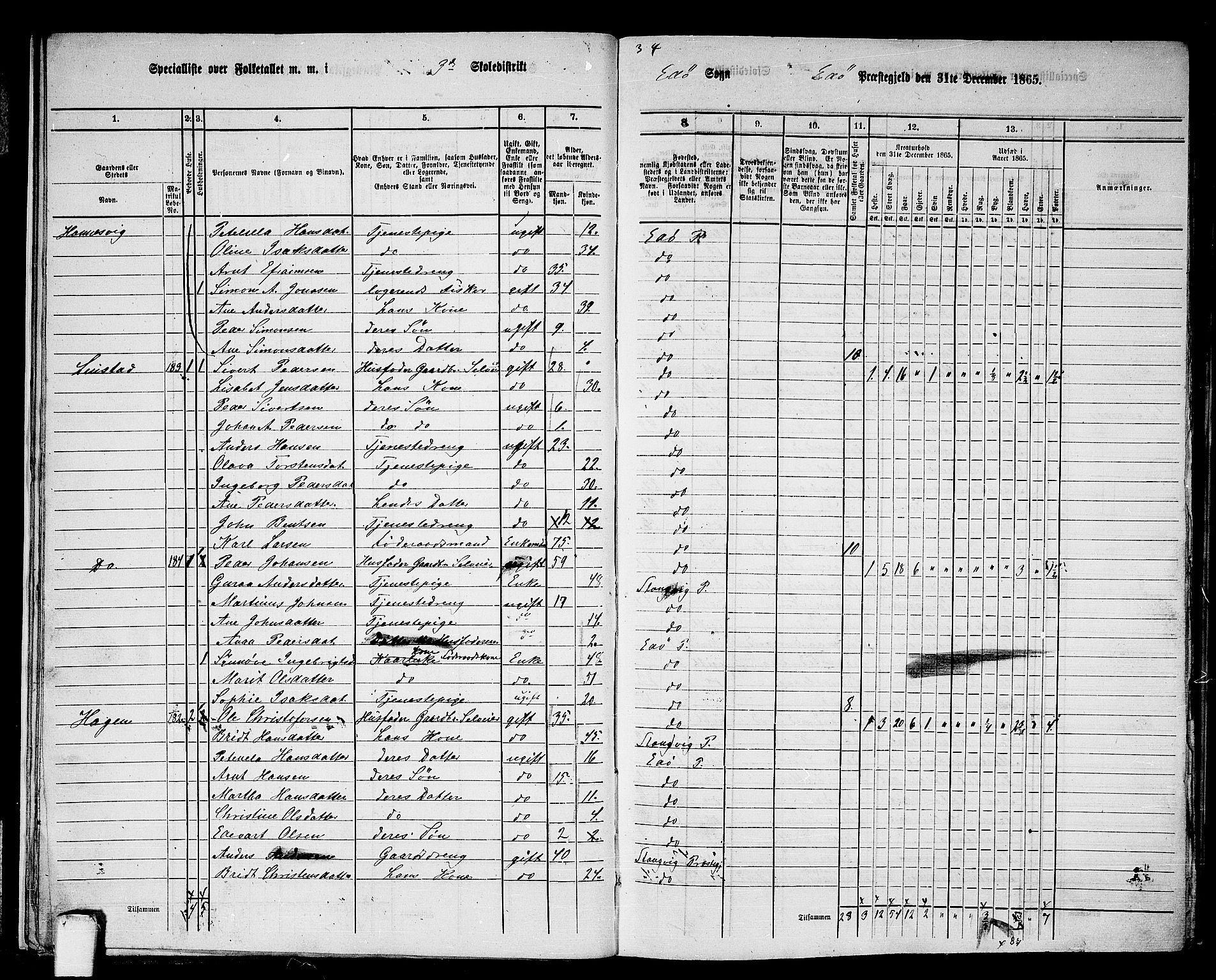 RA, 1865 census for Edøy, 1865, p. 15