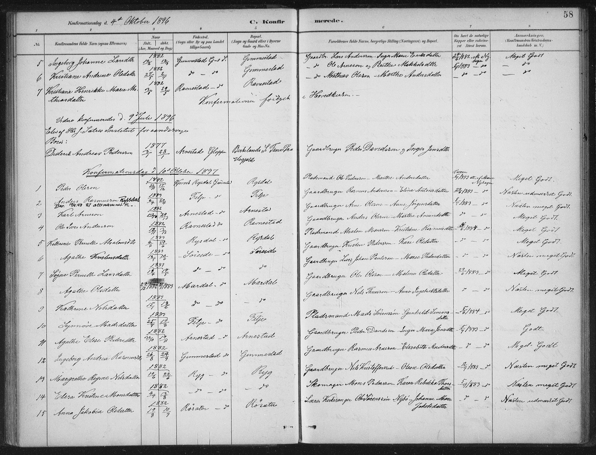 Gloppen sokneprestembete, SAB/A-80101/H/Haa/Haad/L0001: Parish register (official) no. D  1, 1885-1910, p. 58