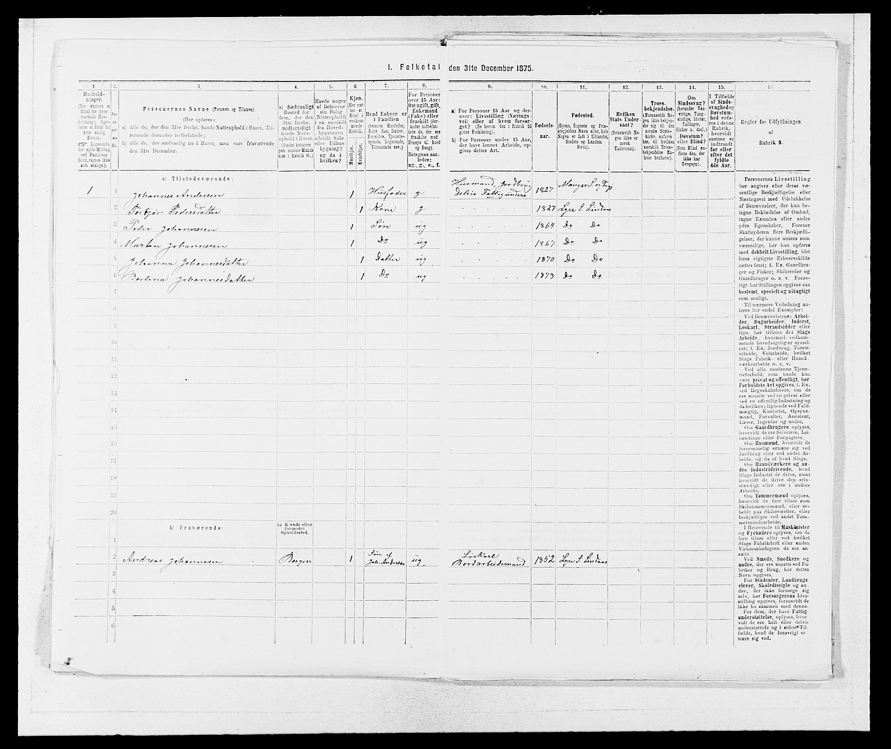 SAB, 1875 census for 1263P Lindås, 1875, p. 1282