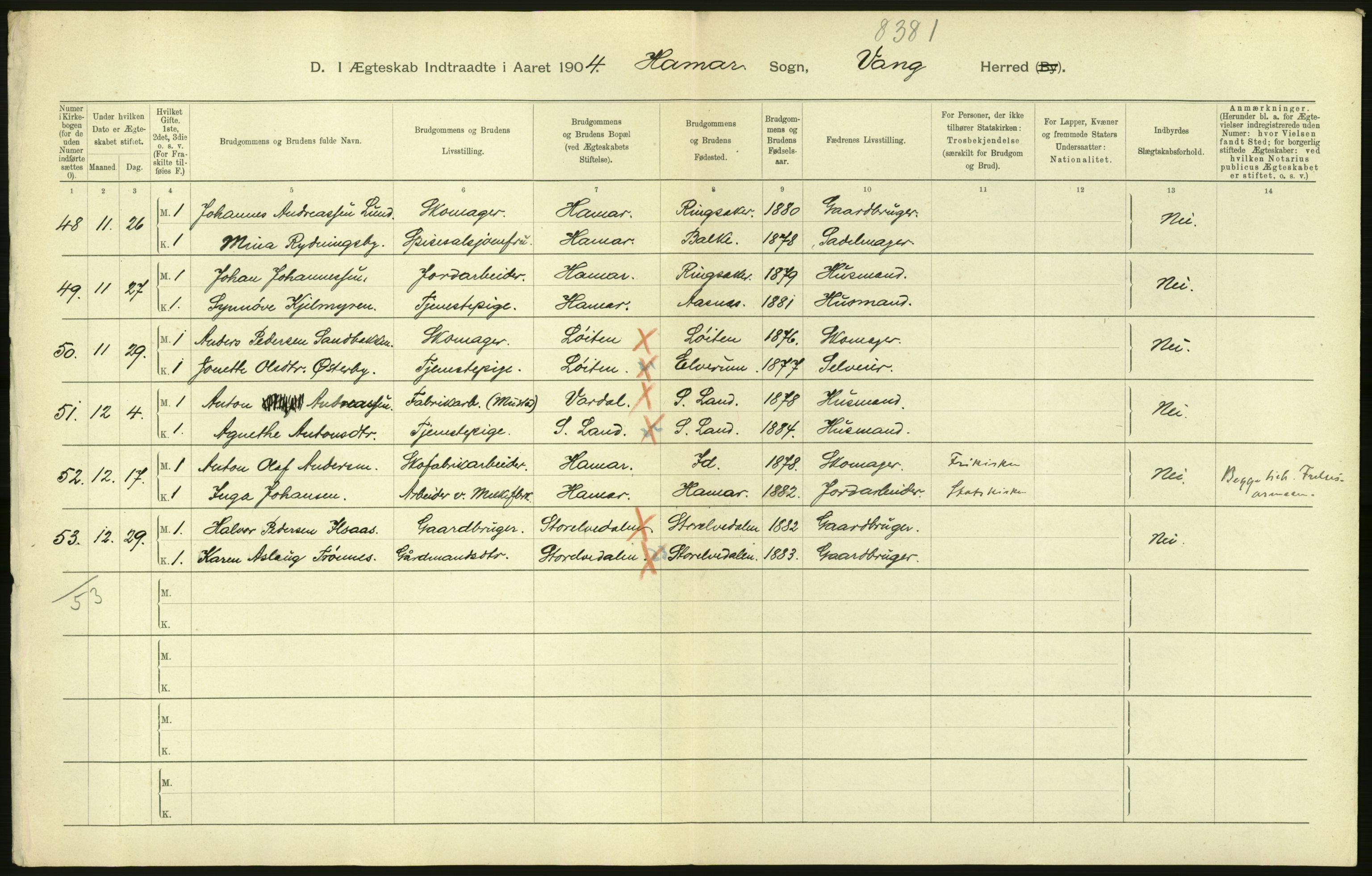 Statistisk sentralbyrå, Sosiodemografiske emner, Befolkning, AV/RA-S-2228/D/Df/Dfa/Dfab/L0005: Hedemarkens amt: Fødte, gifte, døde, 1904, p. 34